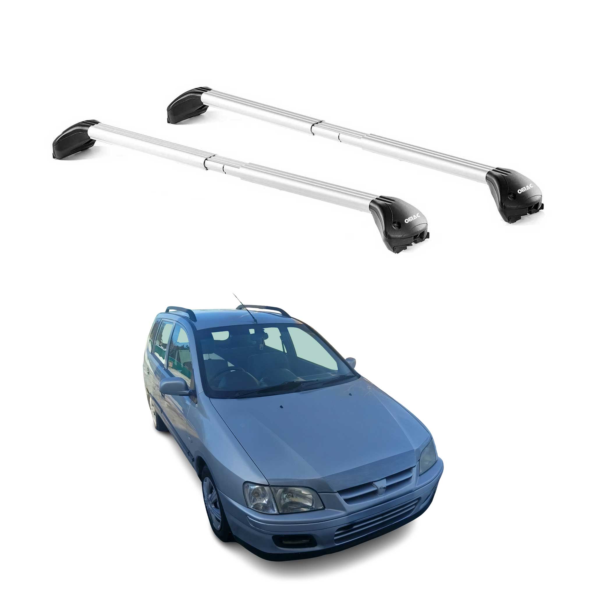 Omac Dachträger Querträger Tüv Geprüft Für Mitsubishi Space Star Mk1 1998-2005 – Abschließbar (4 Schlösser) – Max 100 Kg – Edelstahlband + Gummischutz Silber