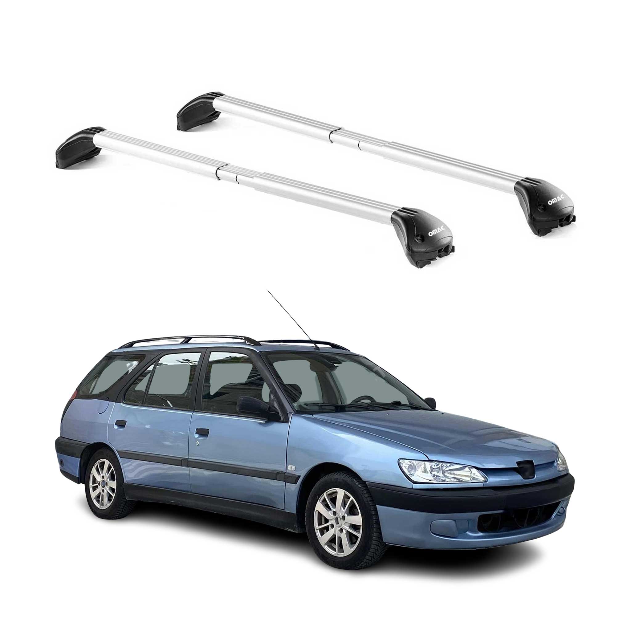 Omac Dachträger Querträger Tüv Geprüft Für Peugeot 306 307 308 Wagon – Abschließbar (4 Schlösser) – Max 100 Kg – Edelstahlband + Gummischutz Silber