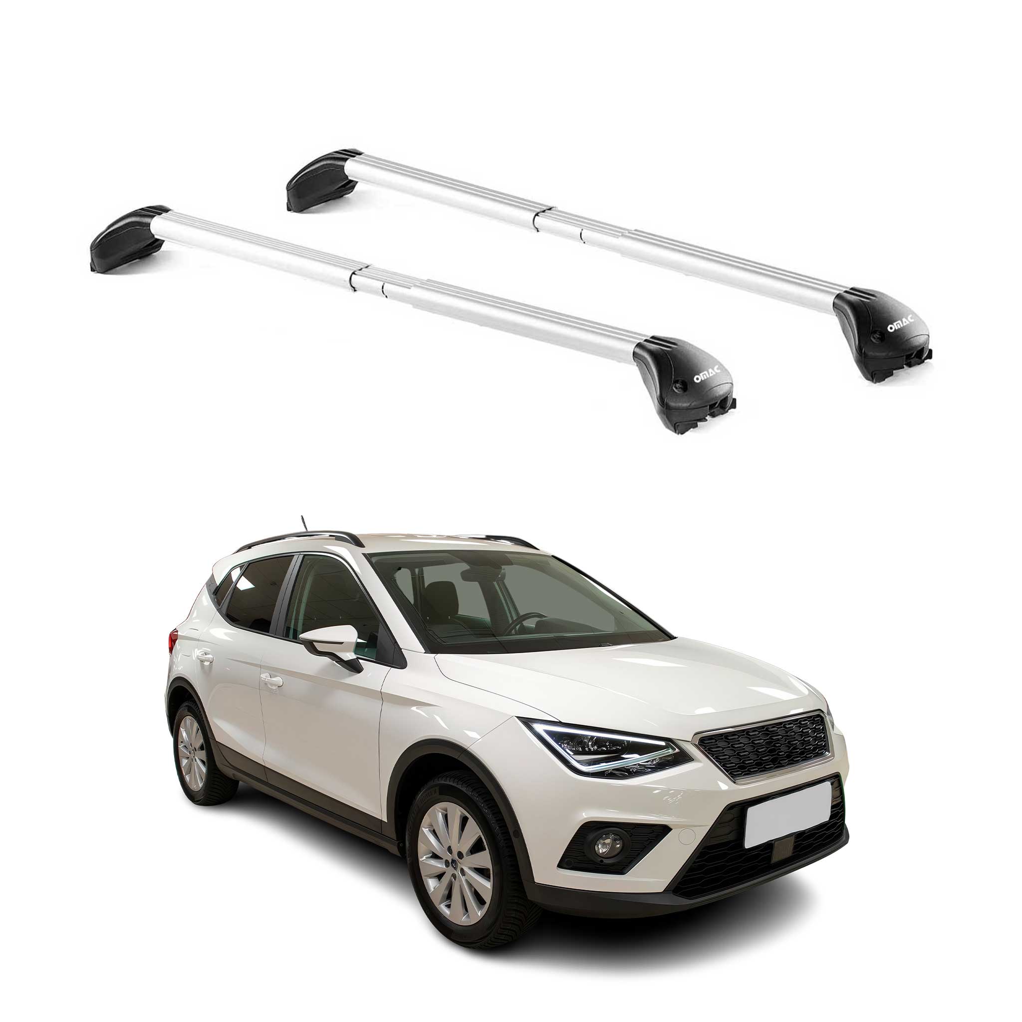 Omac Dachträger Querträger Tüv Geprüft Für Seat Arona 2017-2026 – Abschließbar (4 Schlösser) – Max 100 Kg – Edelstahlband + Gummischutz Silber