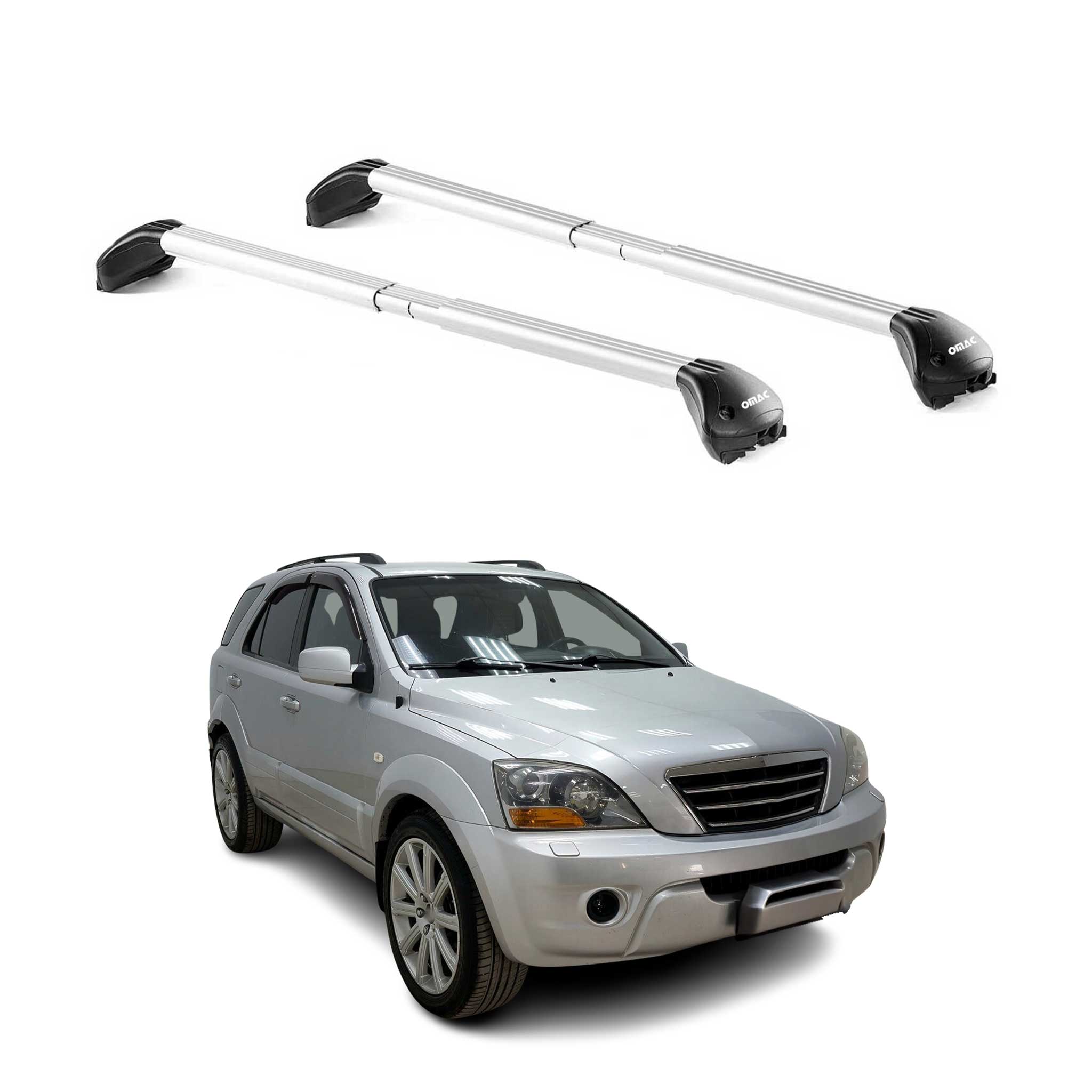 Omac Dachträger Querträger Tüv Geprüft Für Kia Sorento Mk1 2002-2009 – Abschließbar (4 Schlösser) – Max 100 Kg – Edelstahlband + Gummischutz Silber