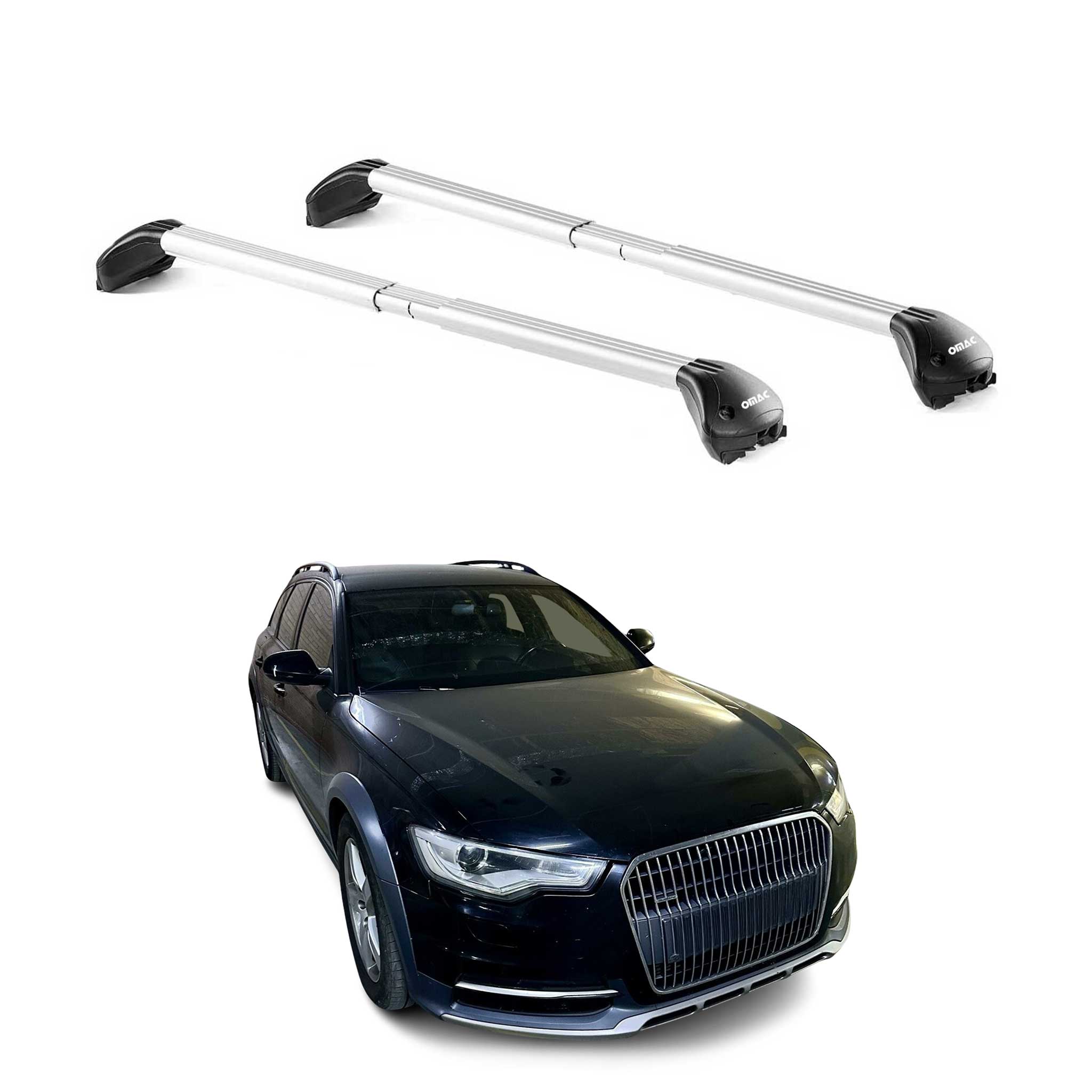 Omac Dachträger Querträger Tüv Geprüft Für Audi A6 C7 Allroad 2012-2018 – Abschließbar (4 Schlösser) – Max 100 Kg – Edelstahlband + Gummischutz Silber