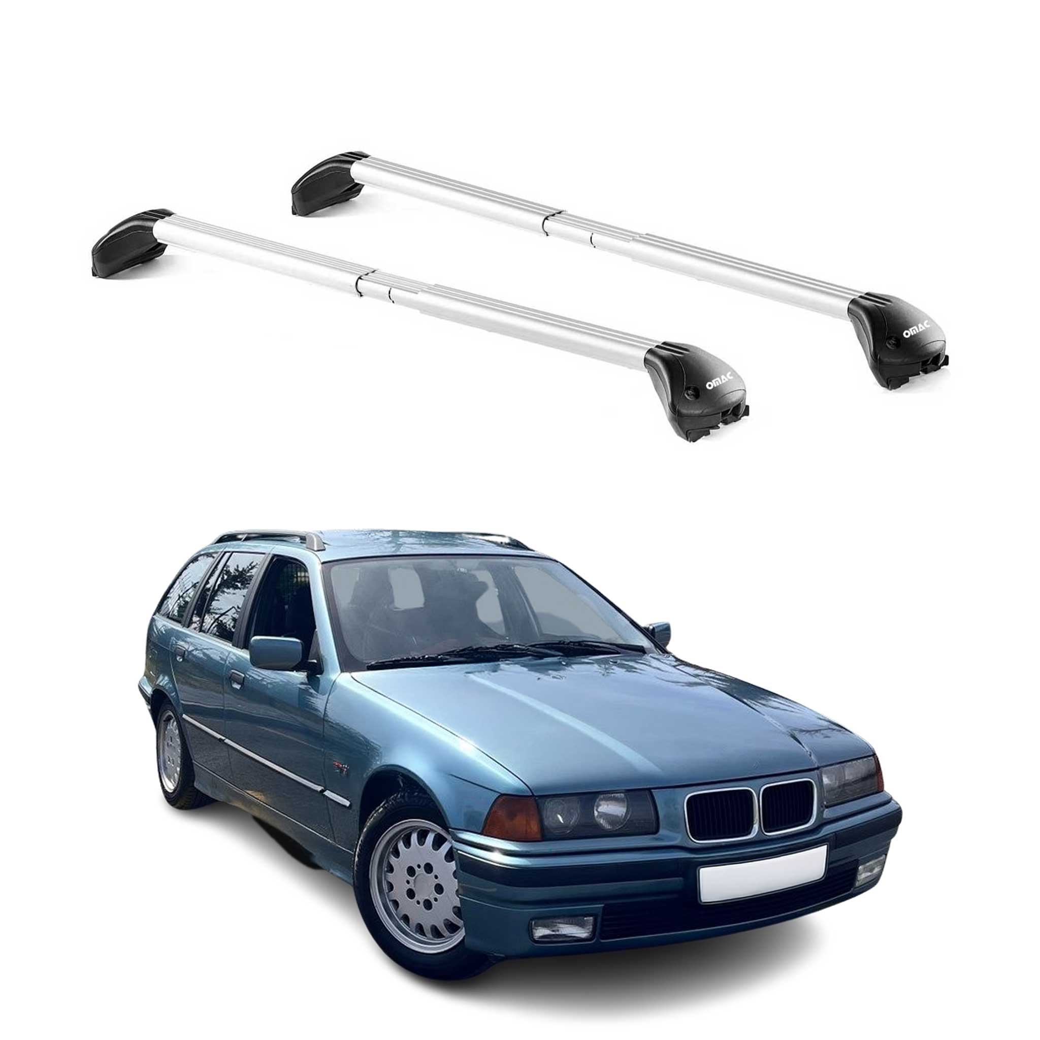 Omac Dachträger Querträger Tüv Geprüft Für Bmw 3er Touring E36 E91 1994-2012 – Abschließbar (4 Schlösser) – Max 100 Kg – Edelstahlband + Gummischutz Silber