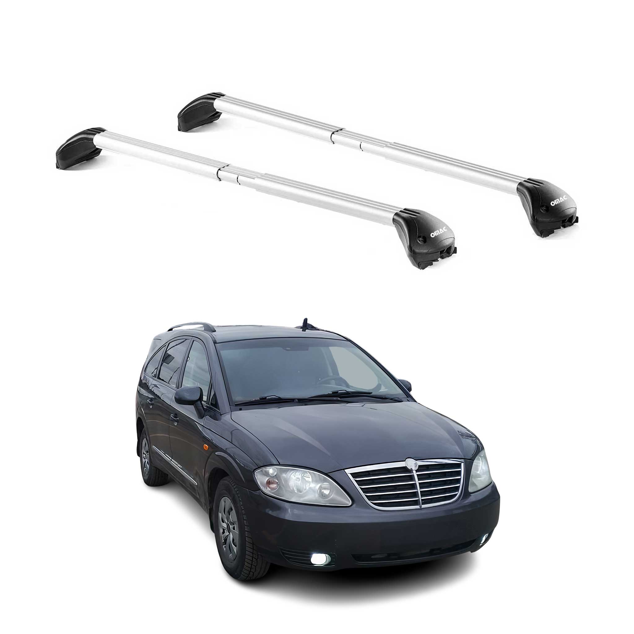 Omac Dachträger Querträger Tüv Geprüft Für Ssangyong Rodius 2004-2019 – Abschließbar (4 Schlösser) – Max 100 Kg – Edelstahlband + Gummischutz Silber