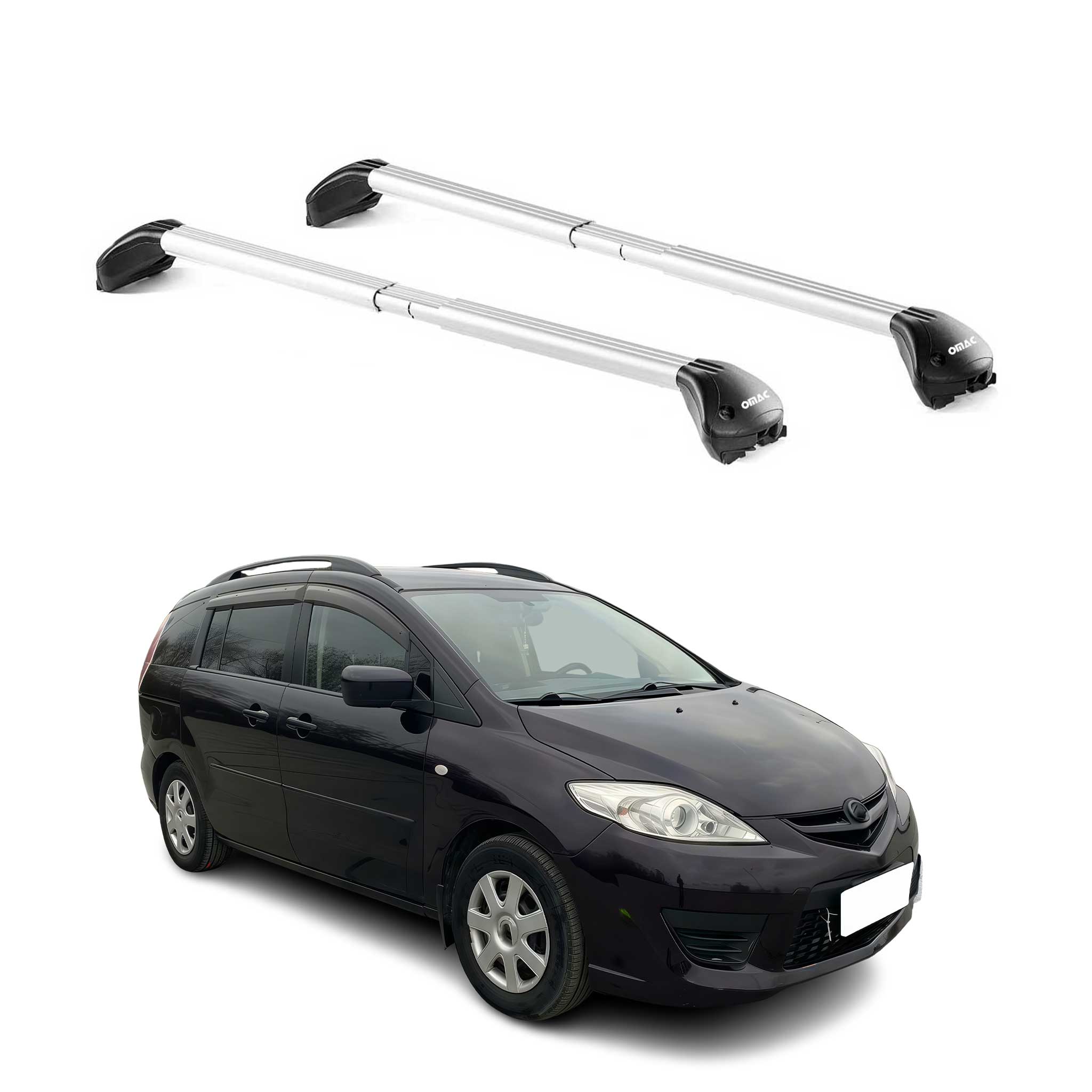 Omac Dachträger Querträger Tüv Geprüft Für Mazda5 / Premacy 2005-2018 – Abschließbar (4 Schlösser) – Max 100 Kg – Edelstahlband + Gummischutz Silber