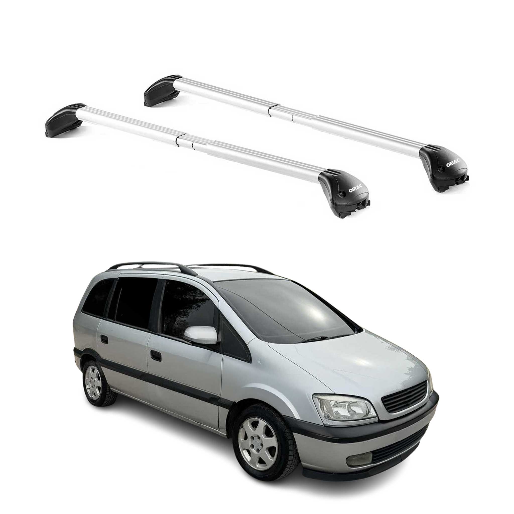 Omac Dachträger Querträger Tüv Geprüft Für Opel Zafira A 1999-2005 – Abschließbar (4 Schlösser) – Max 100 Kg – Edelstahlband + Gummischutz Silber