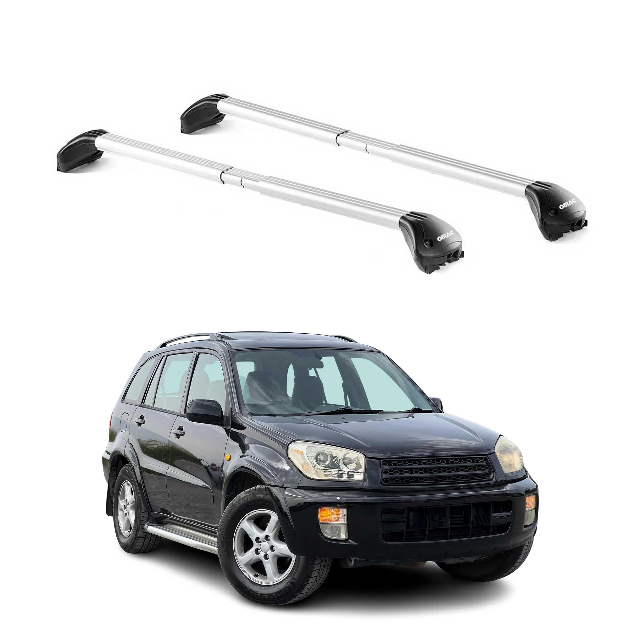 Omac Dachträger Querträger Tüv Geprüft Für Toyota Rav4 Ii 2001-2005 – Abschließbar (4 Schlösser) – Max 100 Kg – Edelstahlband + Gummischutz Silber