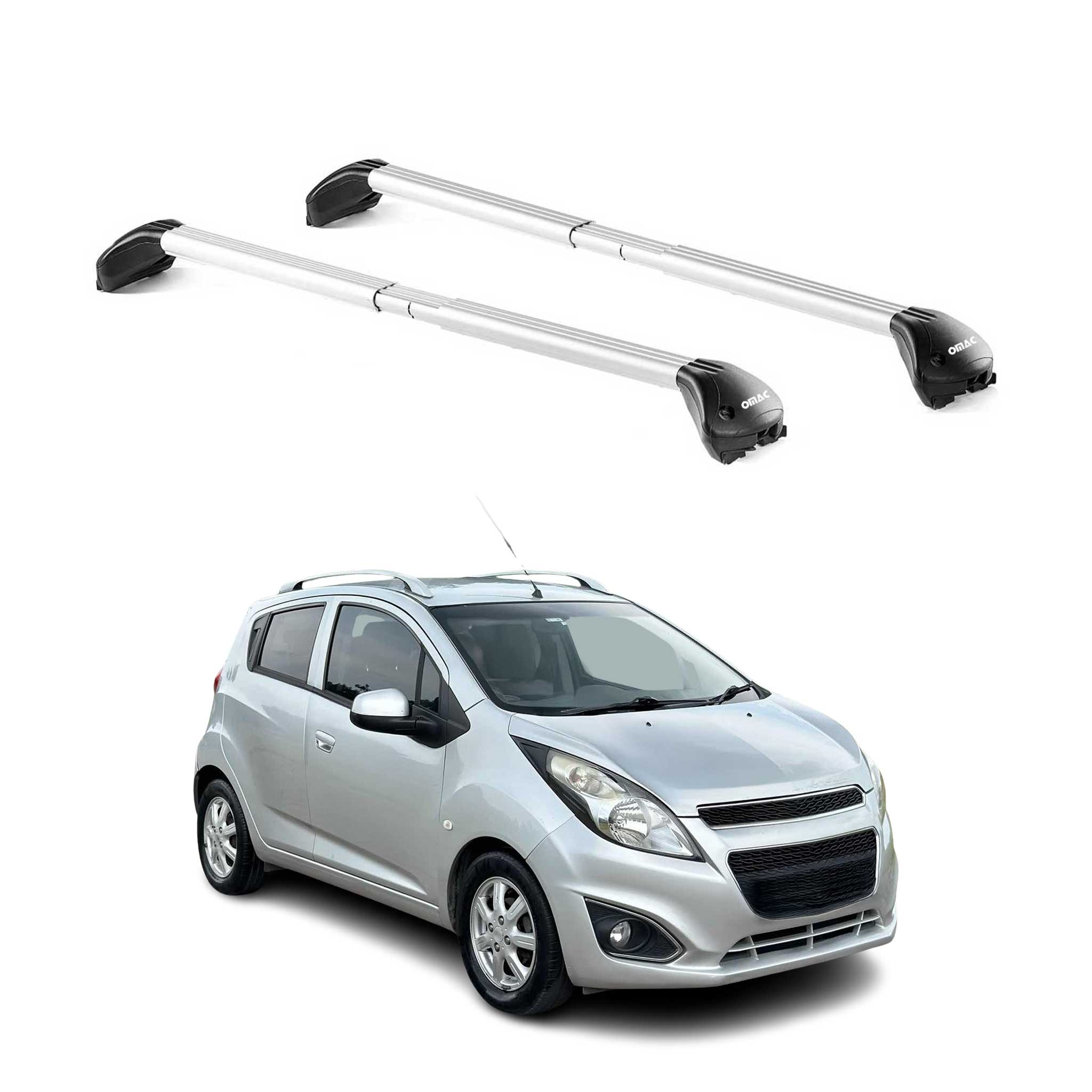Omac Dachträger Querträger Tüv Geprüft Für Chevrolet Spark M300 2010-2015 5 Tür – Abschließbar (4 Schlösser) – Max 100 Kg – Edelstahlband + Gummischutz Silber