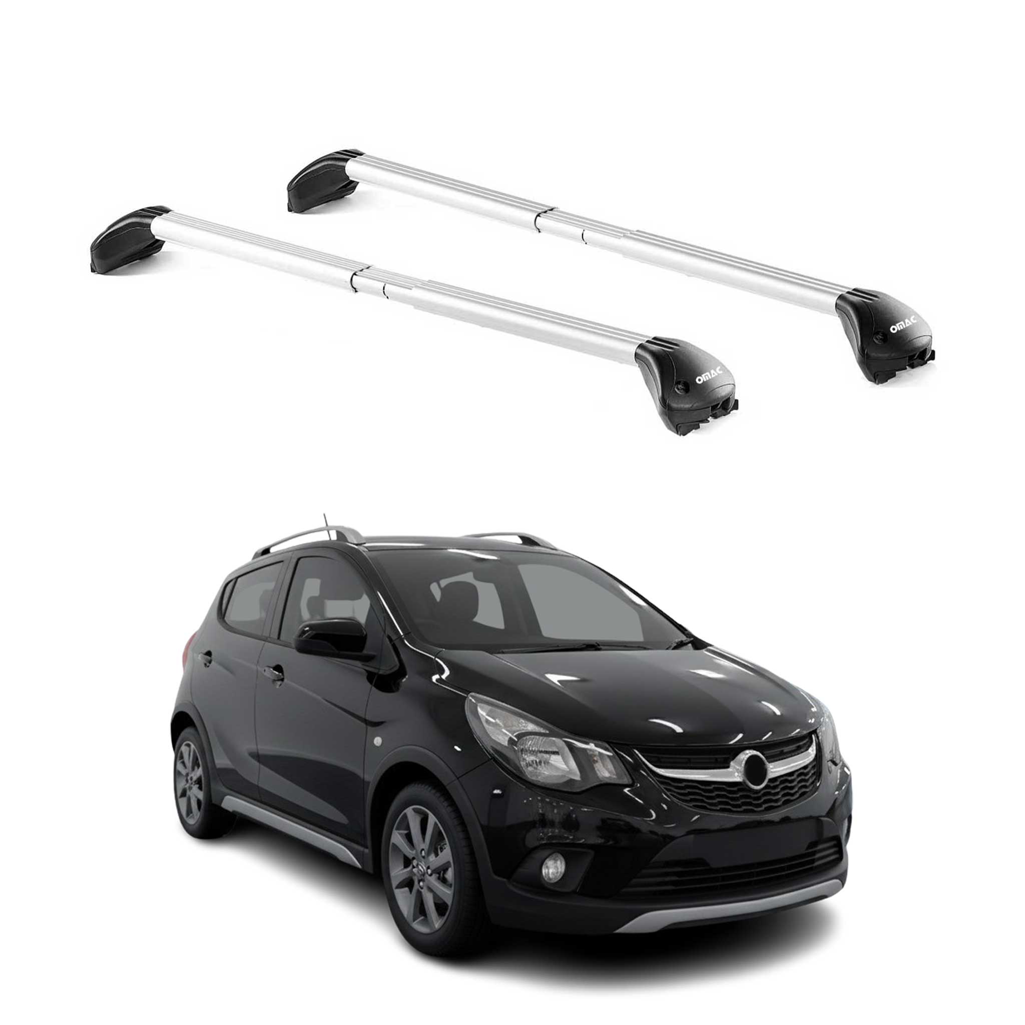Omac Dachträger Querträger Tüv Geprüft Für Opel Karl Rocks 2017-2019 – Abschließbar (4 Schlösser) – Max 100 Kg – Edelstahlband + Gummischutz Silber