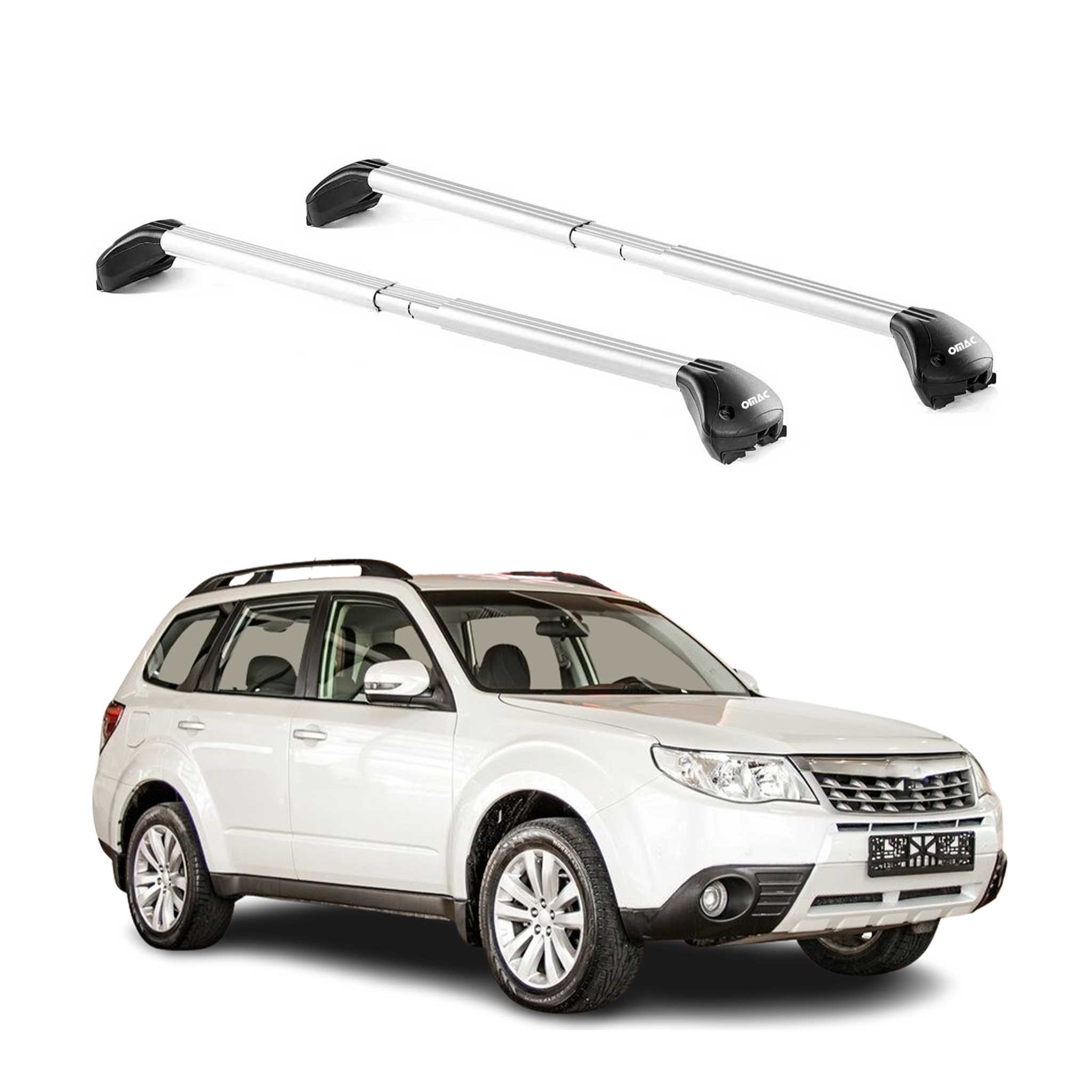 Omac Dachträger Querträger Tüv Geprüft Für Subaru Forester Iii Iv 2008-2018 – Abschließbar (4 Schlösser) – Max 100 Kg – Edelstahlband + Gummischutz Silber
