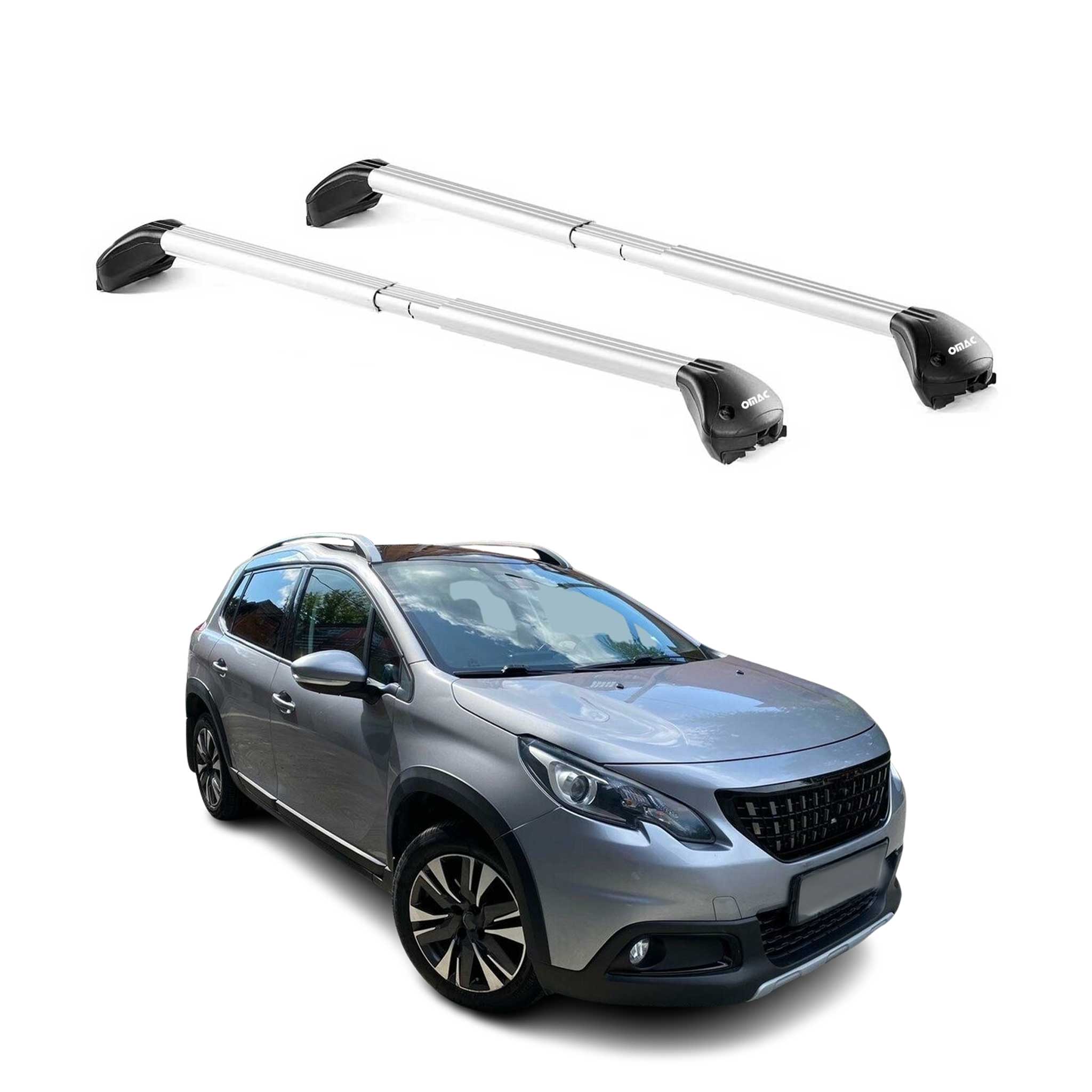 Omac Dachträger Querträger Tüv Geprüft Für Peugeot 2008 I 2013-2019 – Abschließbar (4 Schlösser) – Max 100 Kg – Edelstahlband + Gummischutz Silber
