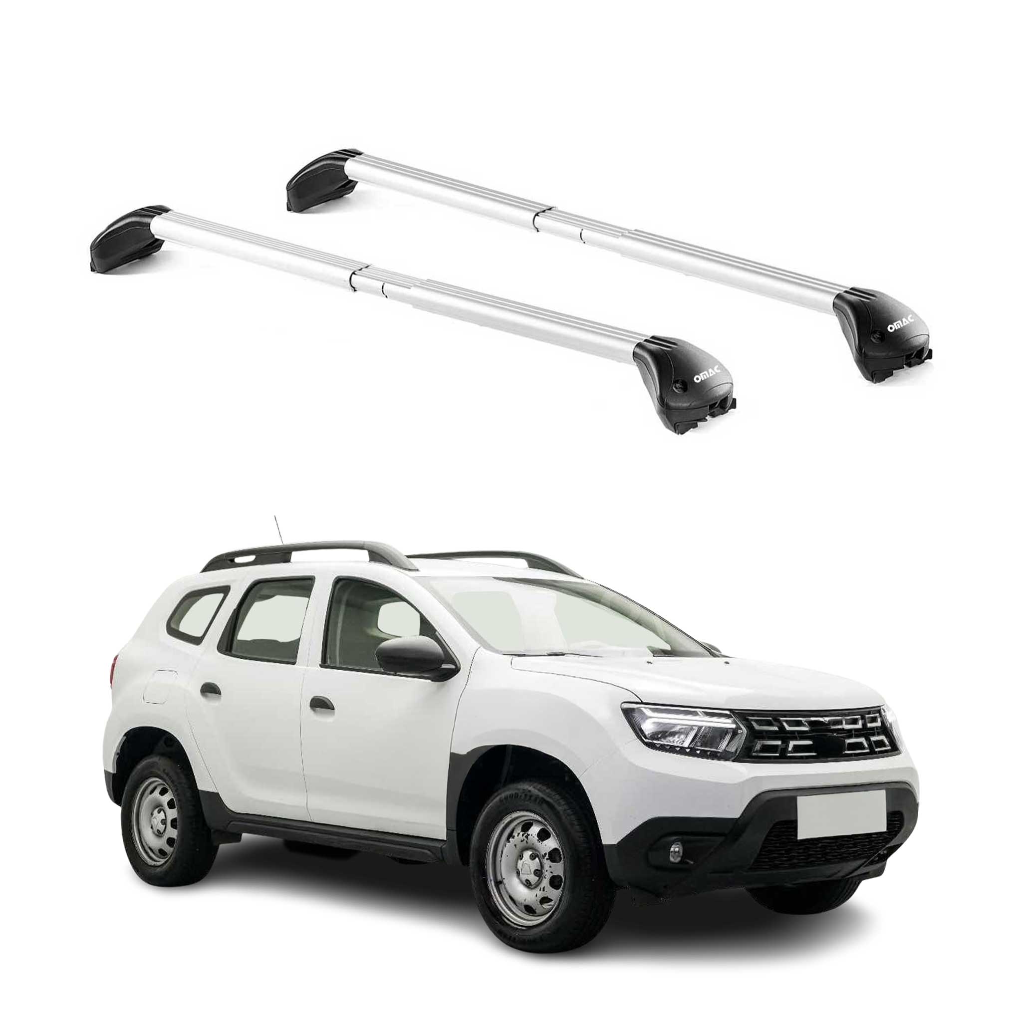 Omac Dachträger Querträger Tüv Geprüft Für Dacia Duster Mk2 2018-2024 – Abschließbar (4 Schlösser) – Max 100 Kg – Edelstahlband + Gummischutz Silber