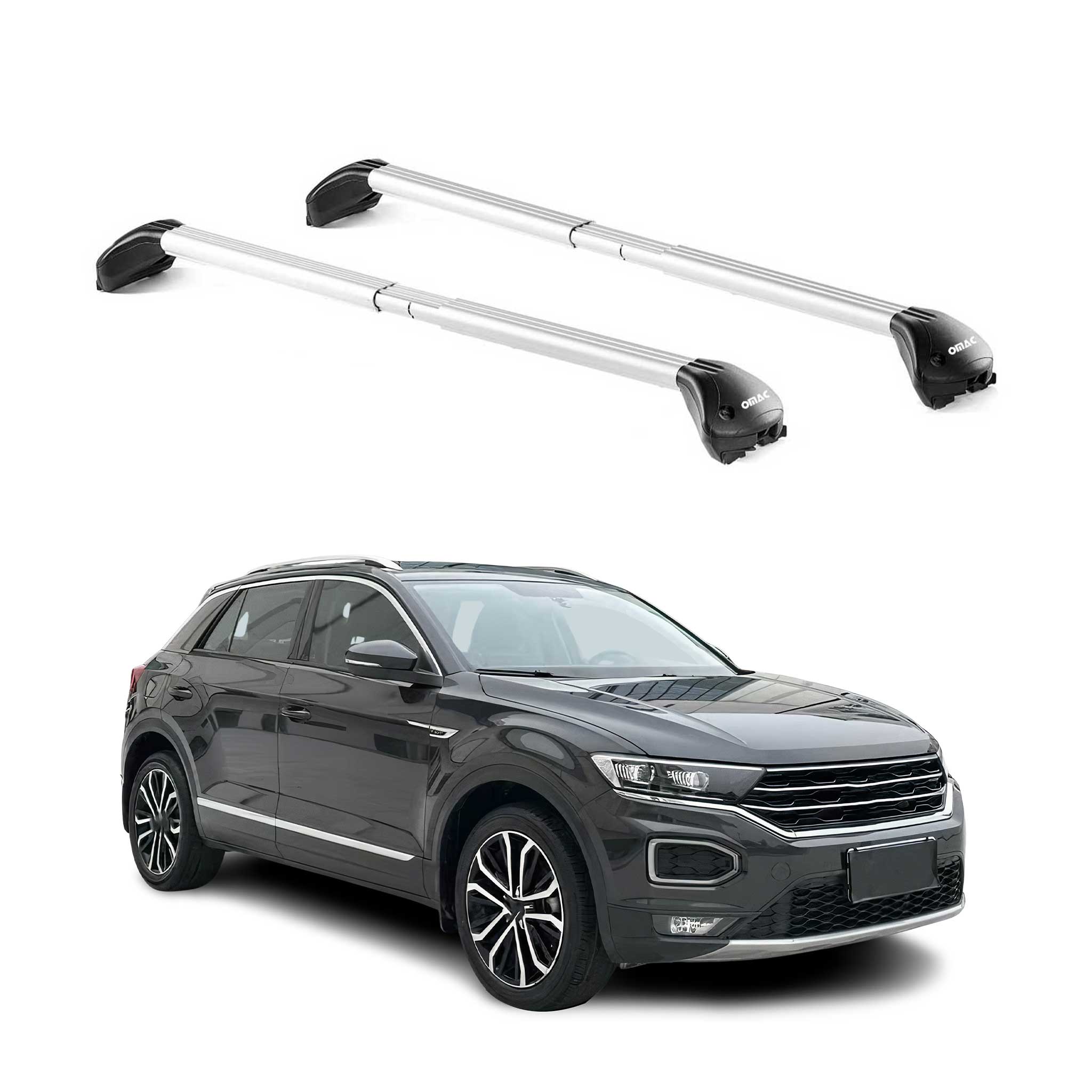 Omac Dachträger Querträger Tüv Geprüft Für Vw T-roc 2017-2025 – Abschließbar (4 Schlösser) – Max 100 Kg – Edelstahlband + Gummischutz Silber