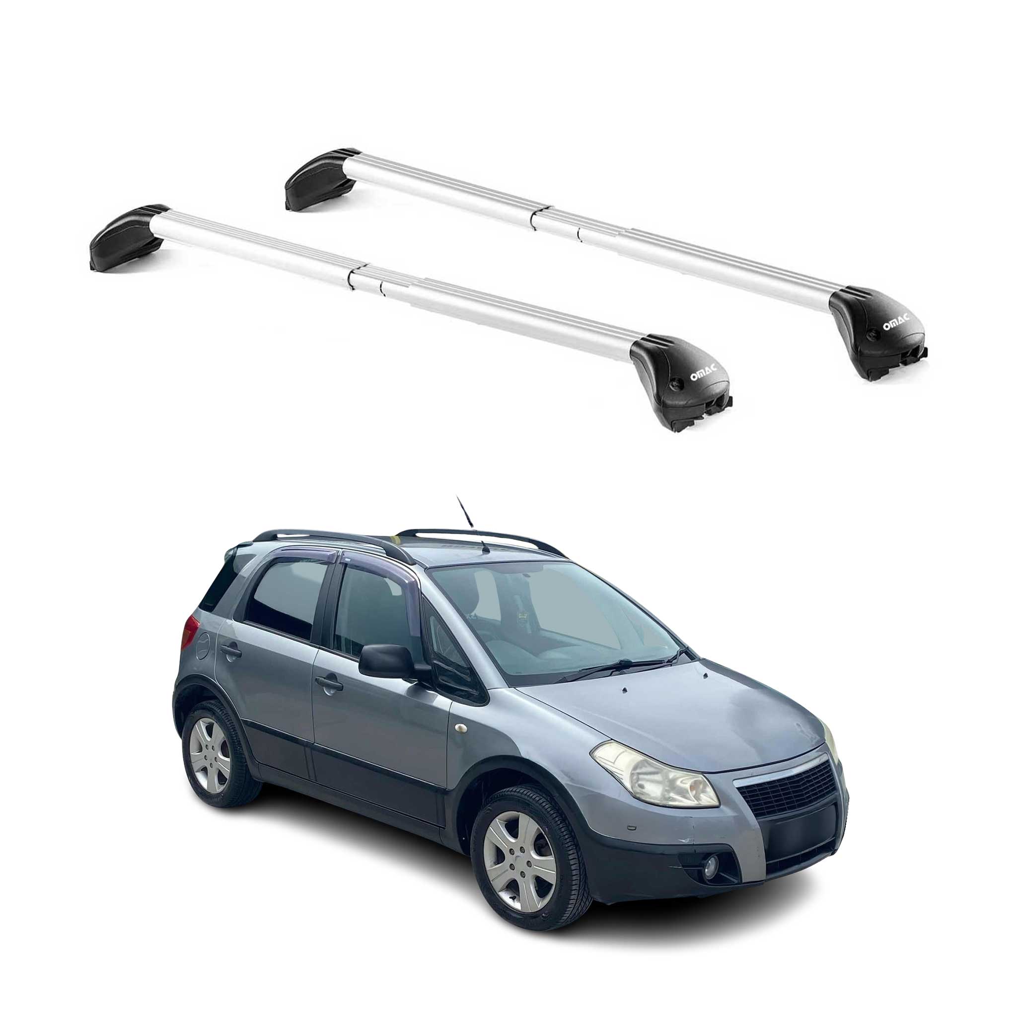 Omac Dachträger Querträger Tüv Geprüft Für Fiat Sedici 2005-2014 – Abschließbar (4 Schlösser) – Max 100 Kg – Edelstahlband + Gummischutz Silber