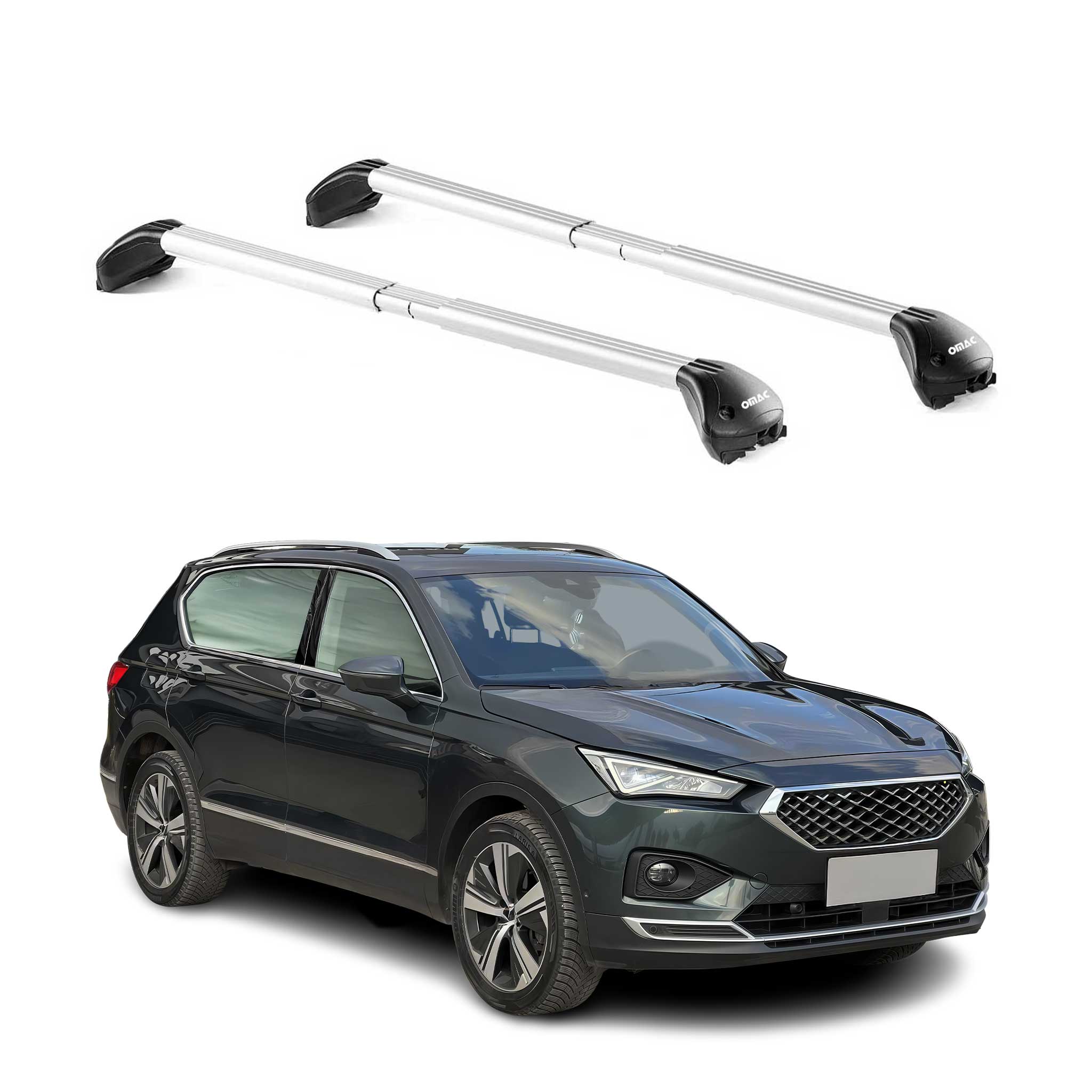 Omac Dachträger Querträger Tüv Geprüft Für Seat Tarraco 2018-2024 – Abschließbar (4 Schlösser) – Max 100 Kg – Edelstahlband + Gummischutz Silber