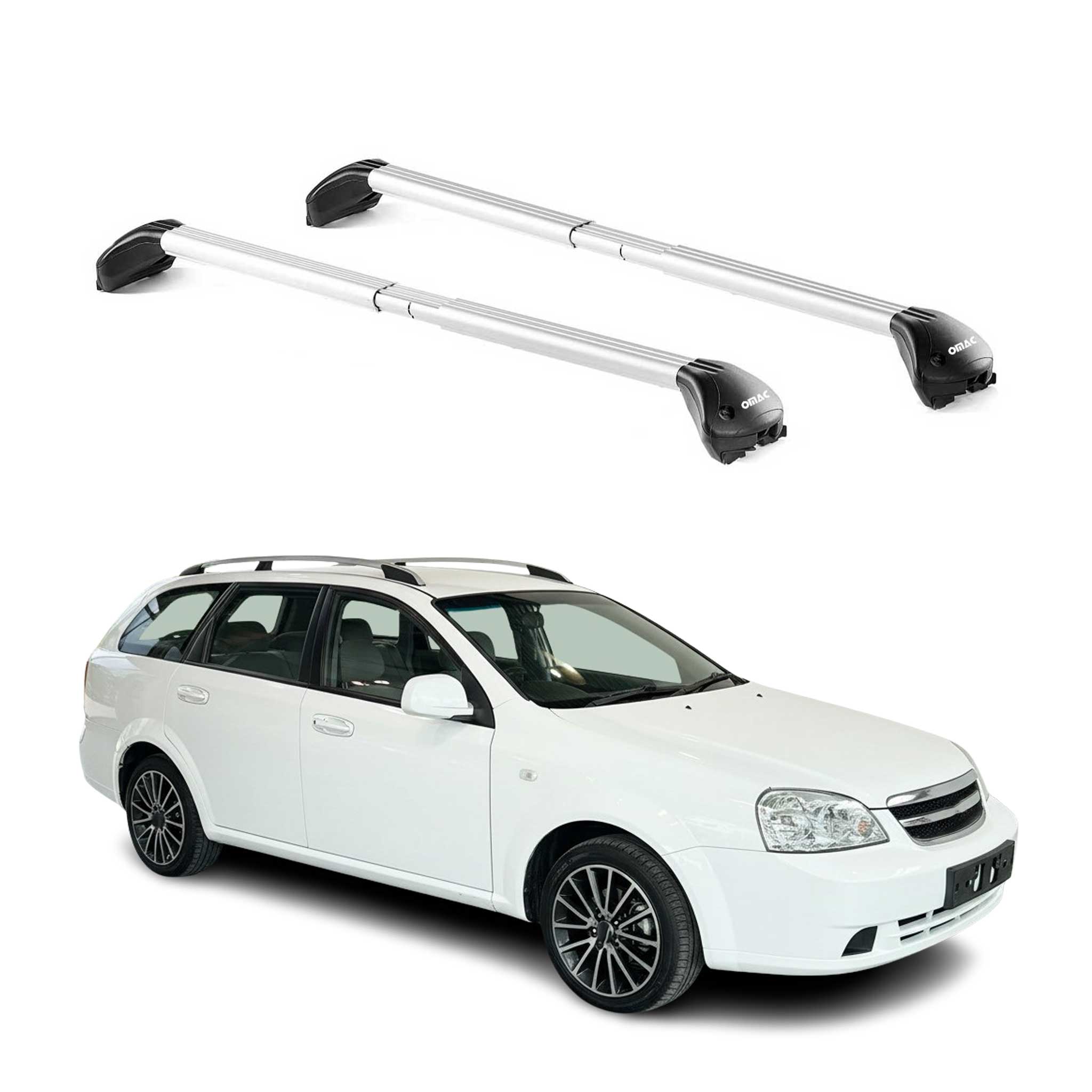 Omac Dachträger Querträger Tüv Geprüft Für Chevrolet Nubira Kombi 2005-2007 – Abschließbar (4 Schlösser) – Max 100 Kg – Edelstahlband + Gummischutz Silber