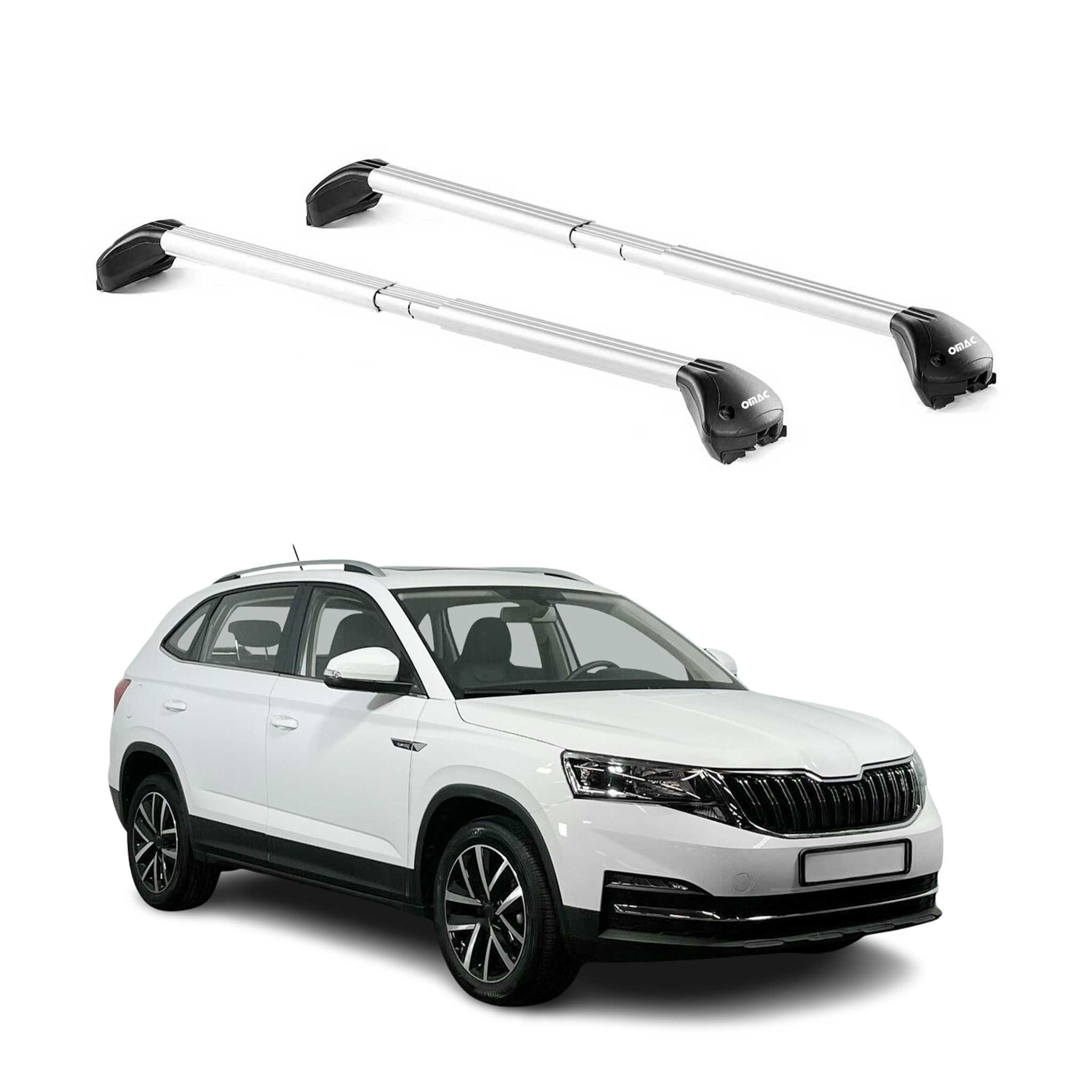 Omac Dachträger Querträger Tüv Geprüft Für Skoda Kamiq 2019-2026 – Abschließbar (4 Schlösser) – Max 100 Kg – Edelstahlband + Gummischutz Silber