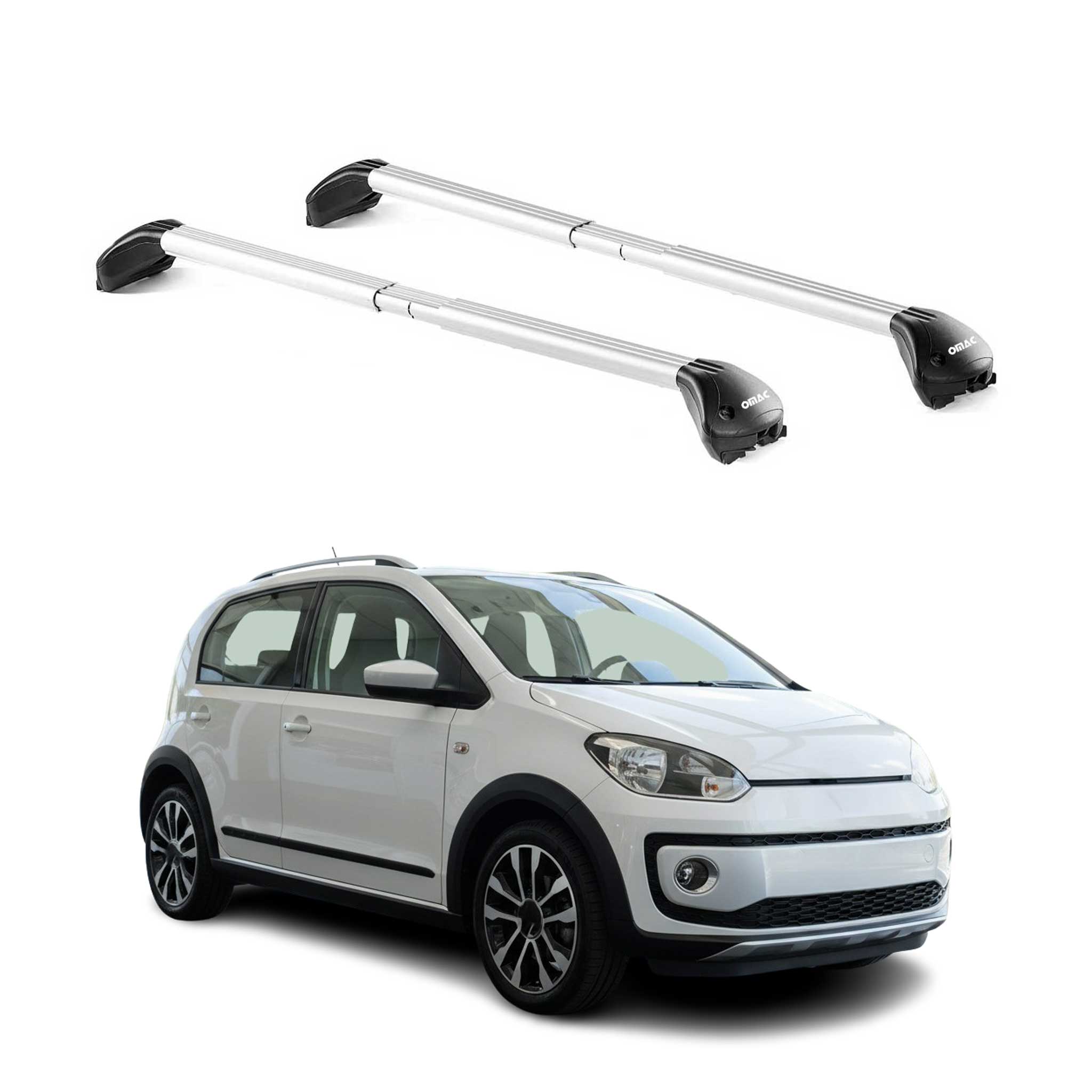 Omac Dachträger Querträger Tüv Geprüft Für Vw Cross Up 2012-2019 – Abschließbar (4 Schlösser) – Max 100 Kg – Edelstahlband + Gummischutz Silber