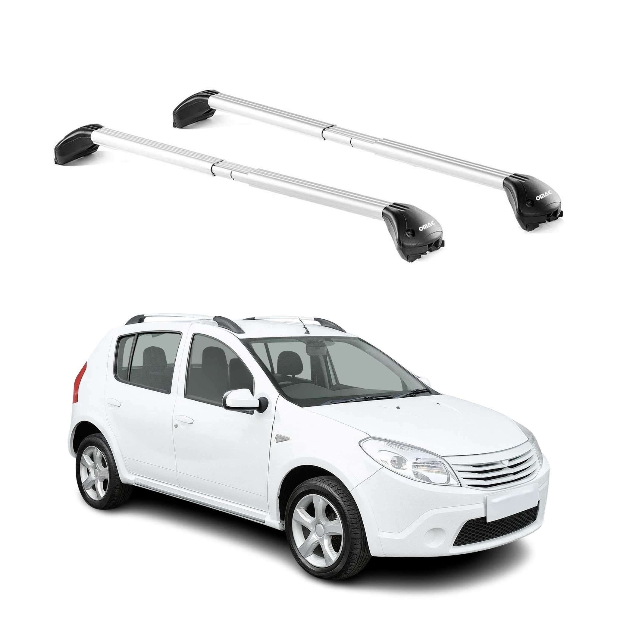 Omac Dachträger Querträger Tüv Geprüft Für Dacia Sandero Stepway 2010-2026 – Abschließbar (4 Schlösser) – Max 100 Kg – Edelstahlband + Gummischutz Silber
