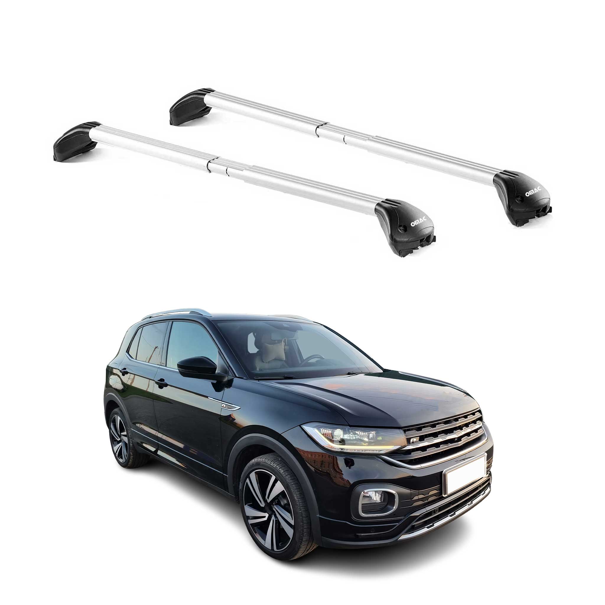 Omac Dachträger Querträger Tüv Geprüft Für Vw T-cross 2019-2026 – Abschließbar (4 Schlösser) – Max 100 Kg – Edelstahlband + Gummischutz Silber