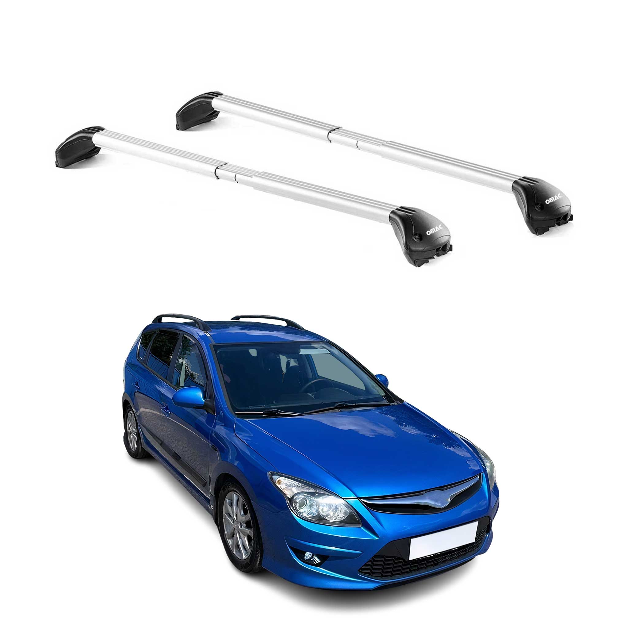 Omac Dachträger Querträger Tüv Geprüft Für Hyundai I30 I Kombi 2007-2012 – Abschließbar (4 Schlösser) – Max 100 Kg – Edelstahlband + Gummischutz Silber