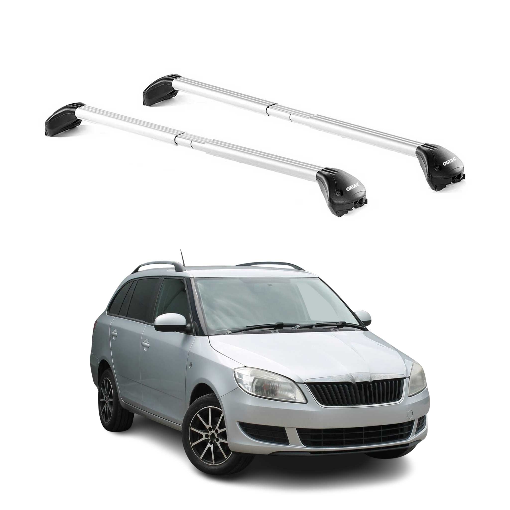 Omac Dachträger Querträger Tüv Geprüft Für Skoda Fabia Scout 2009-2014 – Abschließbar (4 Schlösser) – Max 100 Kg – Edelstahlband + Gummischutz Silber