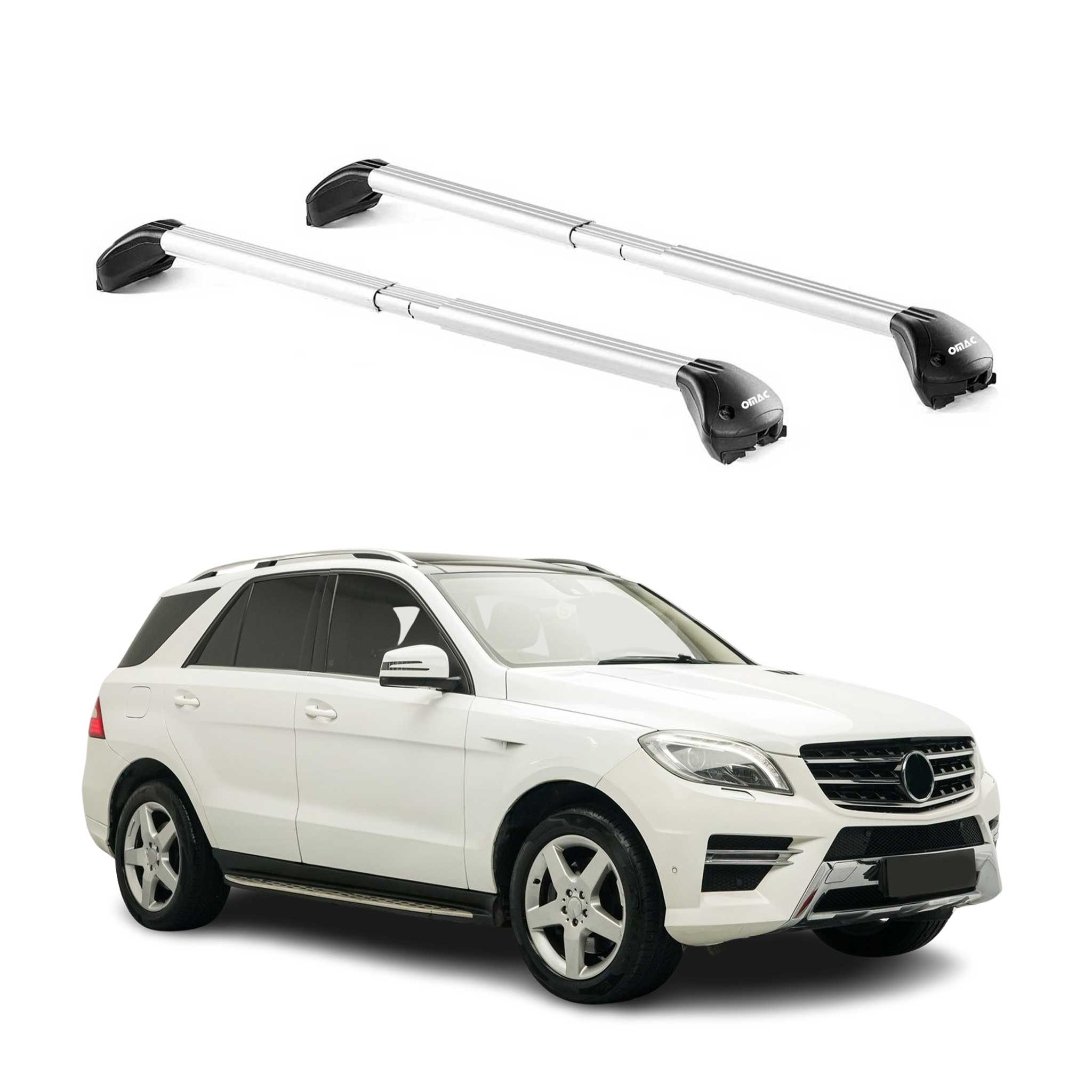 Omac Dachträger Querträger Tüv Geprüft Für Mercedes M Klasse Gle W166 2012-2019 – Abschließbar (4 Schlösser) – Max 100 Kg – Edelstahlband + Gummischutz Silber