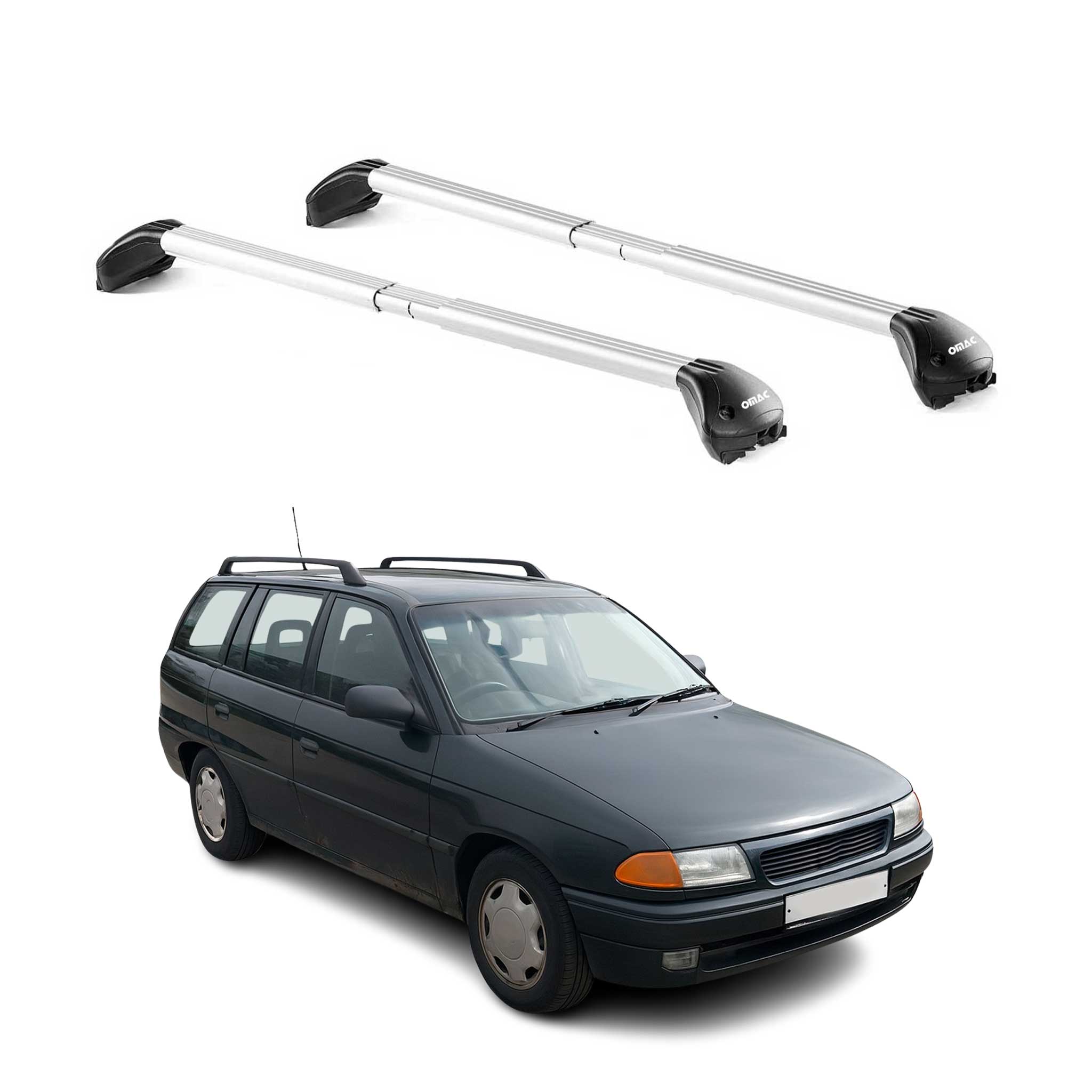 Omac Dachträger Querträger Tüv Geprüft Für Opel Astra F G Kombi 1991-2004 – Abschließbar (4 Schlösser) – Max 100 Kg – Edelstahlband + Gummischutz Silber