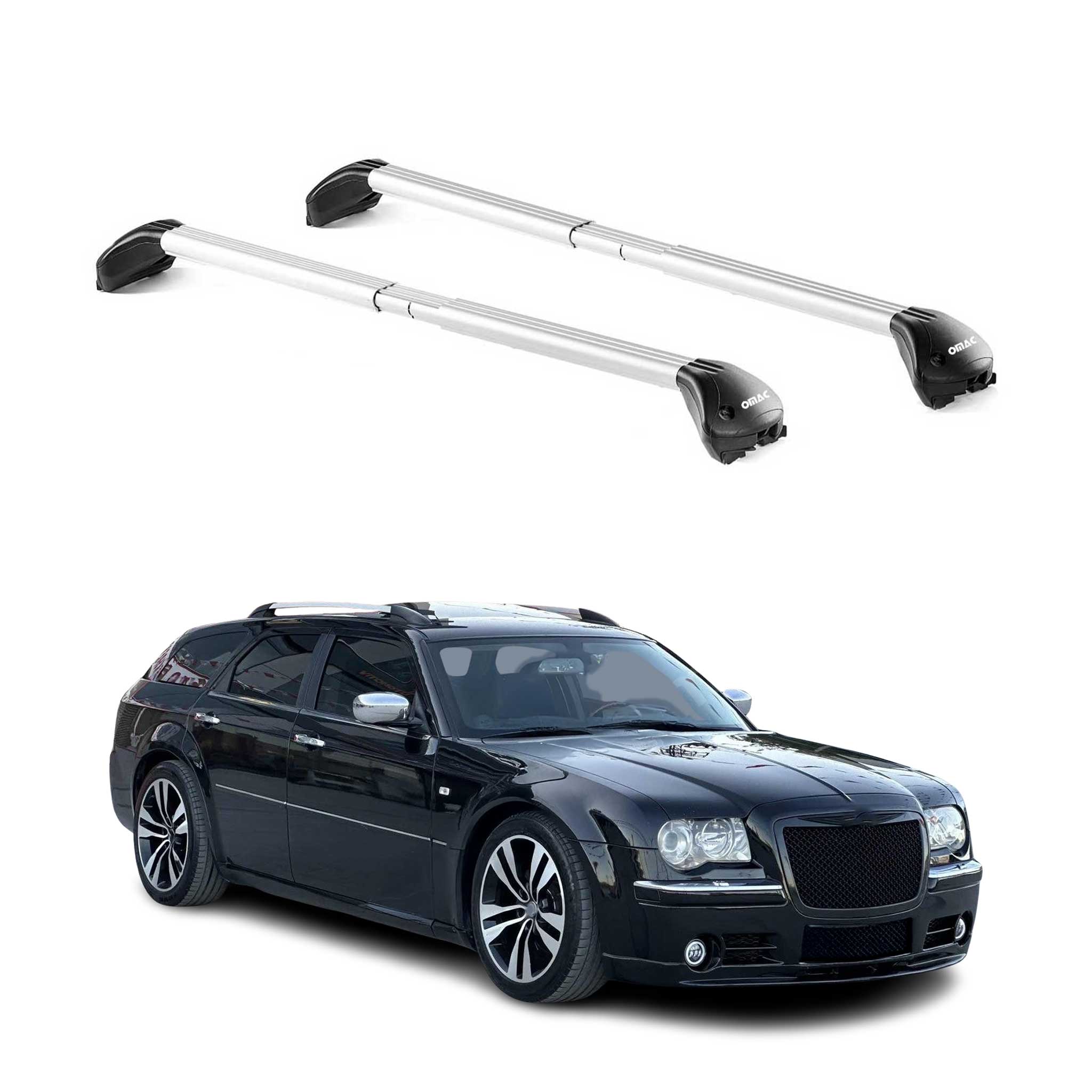 Omac Dachträger Querträger Tüv Geprüft Für Chrysler 300c Touring 2004-2010 – Abschließbar (4 Schlösser) – Max 100 Kg – Edelstahlband + Gummischutz Silber
