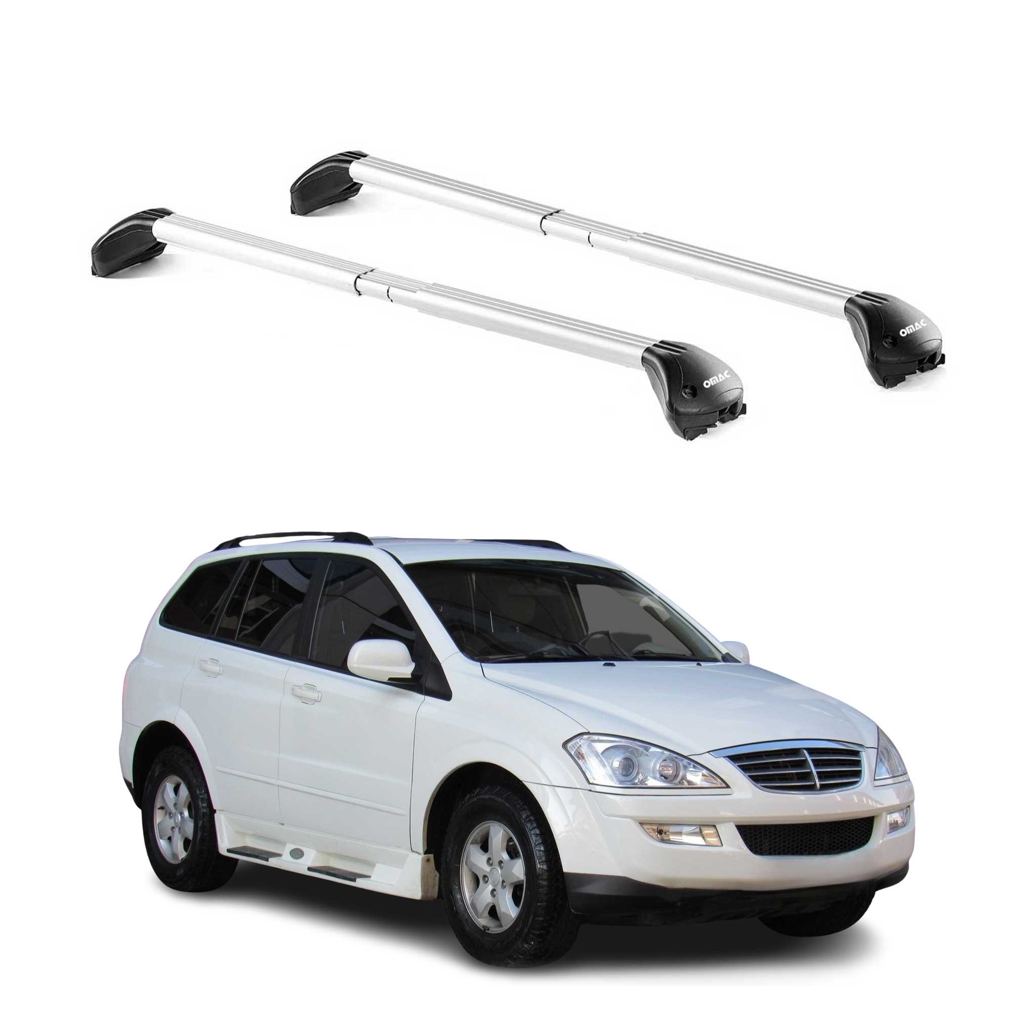 Omac Dachträger Querträger Tüv Geprüft Für Ssangyong Kyron 2005-2015 – Abschließbar (4 Schlösser) – Max 100 Kg – Edelstahlband + Gummischutz Silber