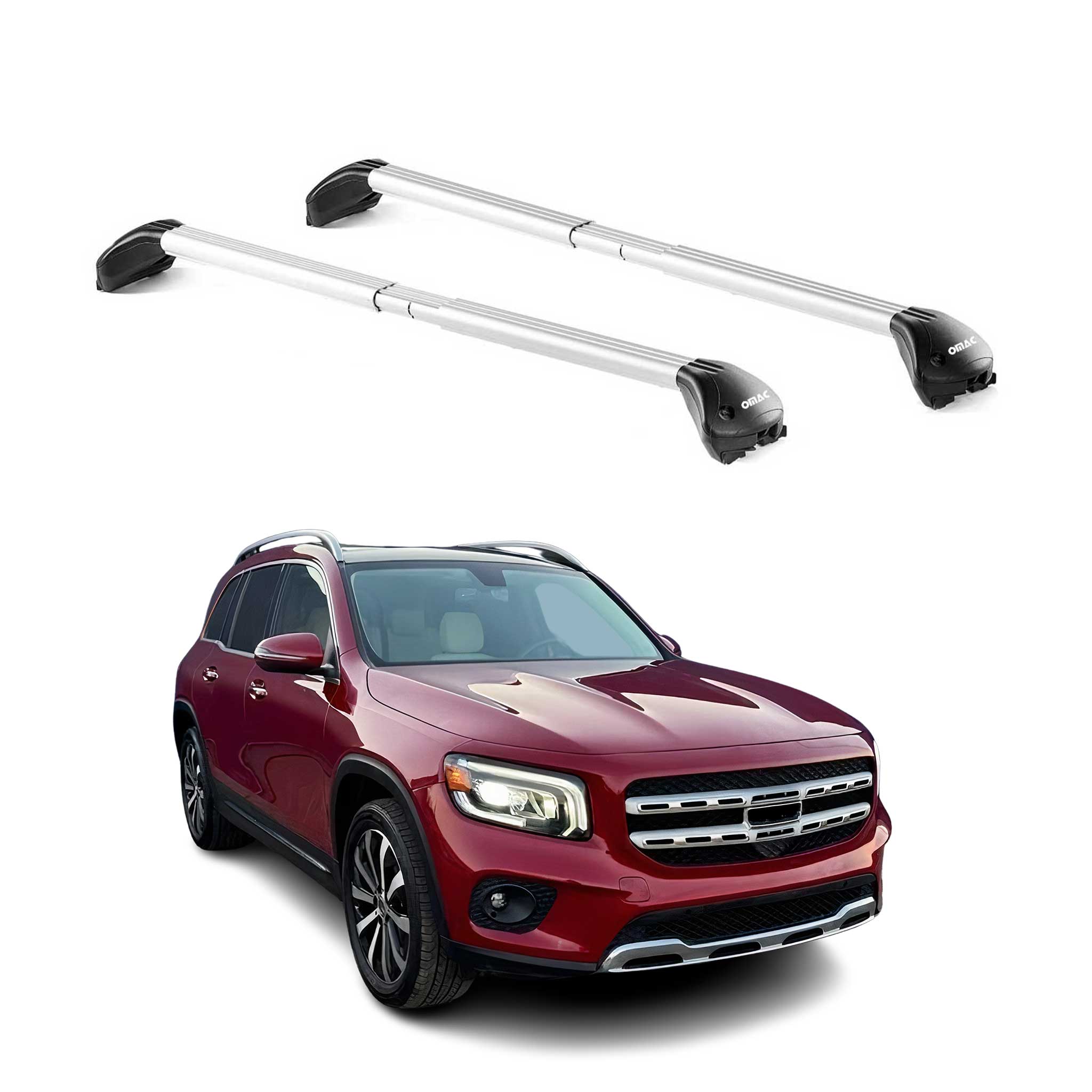 Omac Dachträger Querträger Tüv Geprüft Für Mercedes Glb X247 2019-2026 – Abschließbar (4 Schlösser) – Max 100 Kg – Edelstahlband + Gummischutz Silber