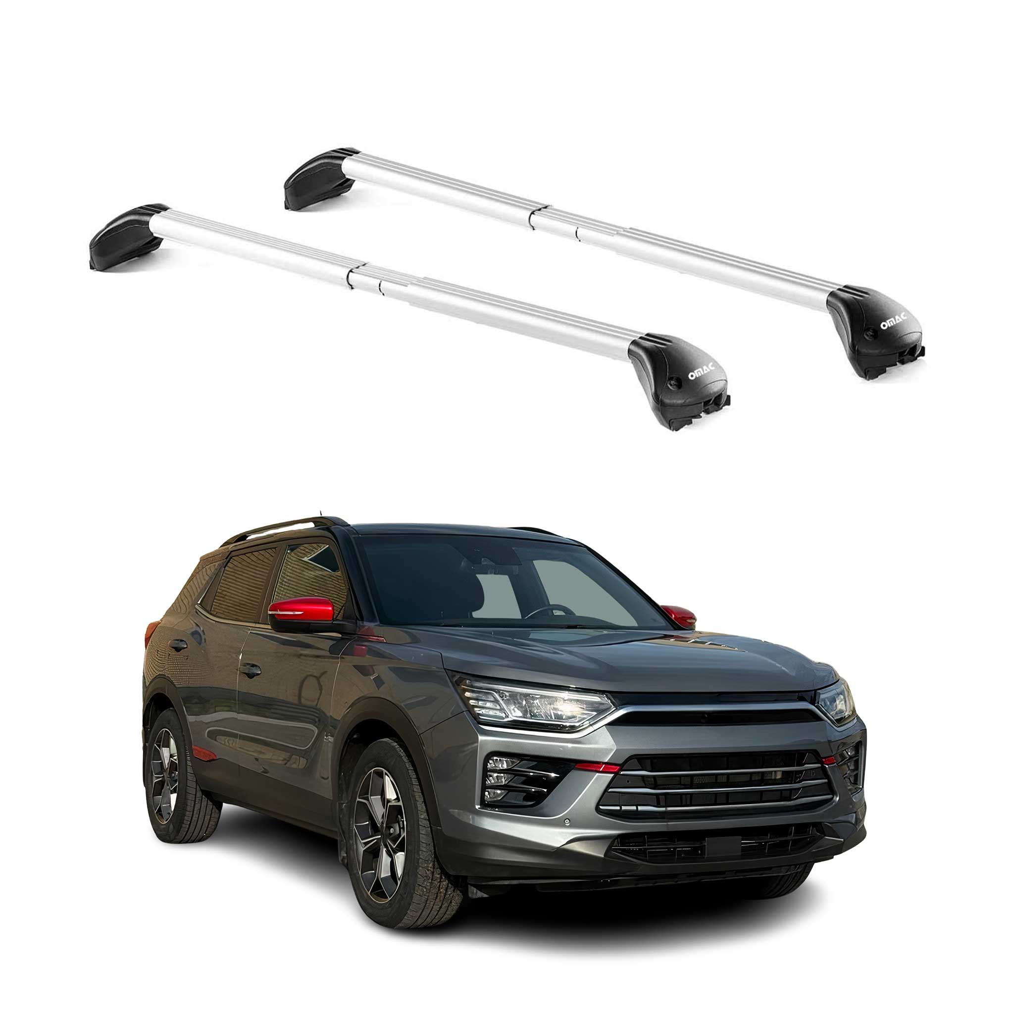 Omac Dachträger Querträger Tüv Geprüft Für Ssangyong Korando Iv 2019-2026 – Abschließbar (4 Schlösser) – Max 100 Kg – Edelstahlband + Gummischutz Silber