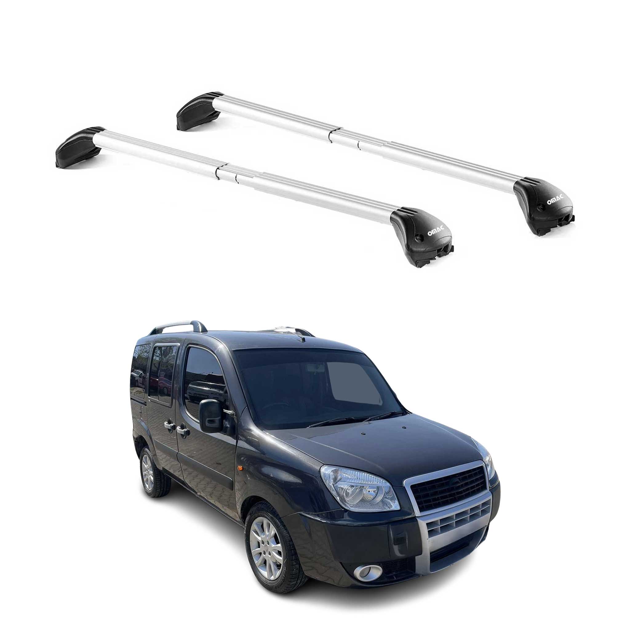 Omac Dachträger Querträger Tüv Geprüft Für Fiat Doblo Malibu / Doblo Ii 2000-2021 – Abschließbar (4 Schlösser) – Max 100 Kg – Edelstahlband + Gummischutz Silber