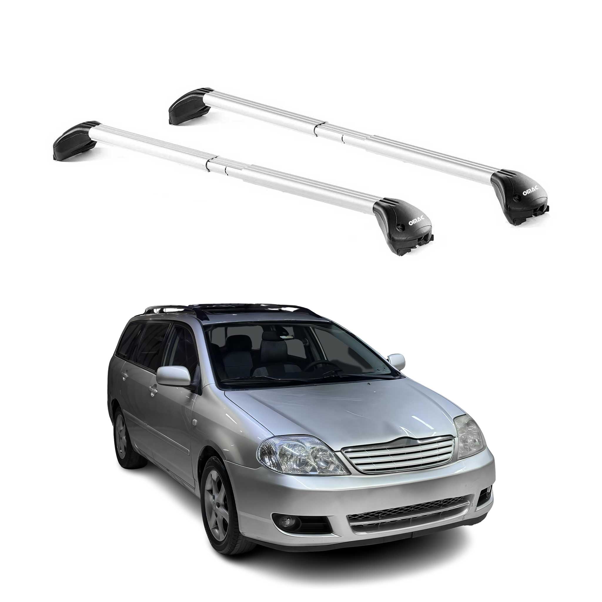 Omac Dachträger Querträger Tüv Geprüft Für Toyota Corolla Verso 2001-2007 – Abschließbar (4 Schlösser) – Max 100 Kg – Edelstahlband + Gummischutz Silber