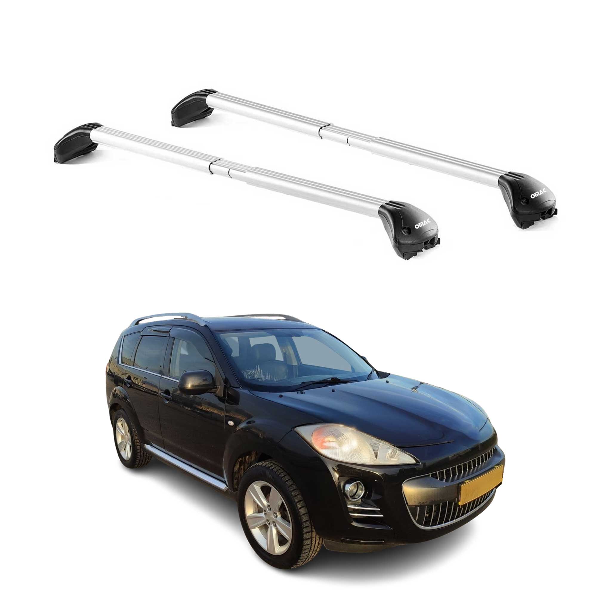 Omac Dachträger Querträger Tüv Geprüft Für Peugeot 4007 2007-2012 – Abschließbar (4 Schlösser) – Max 100 Kg – Edelstahlband + Gummischutz Silber