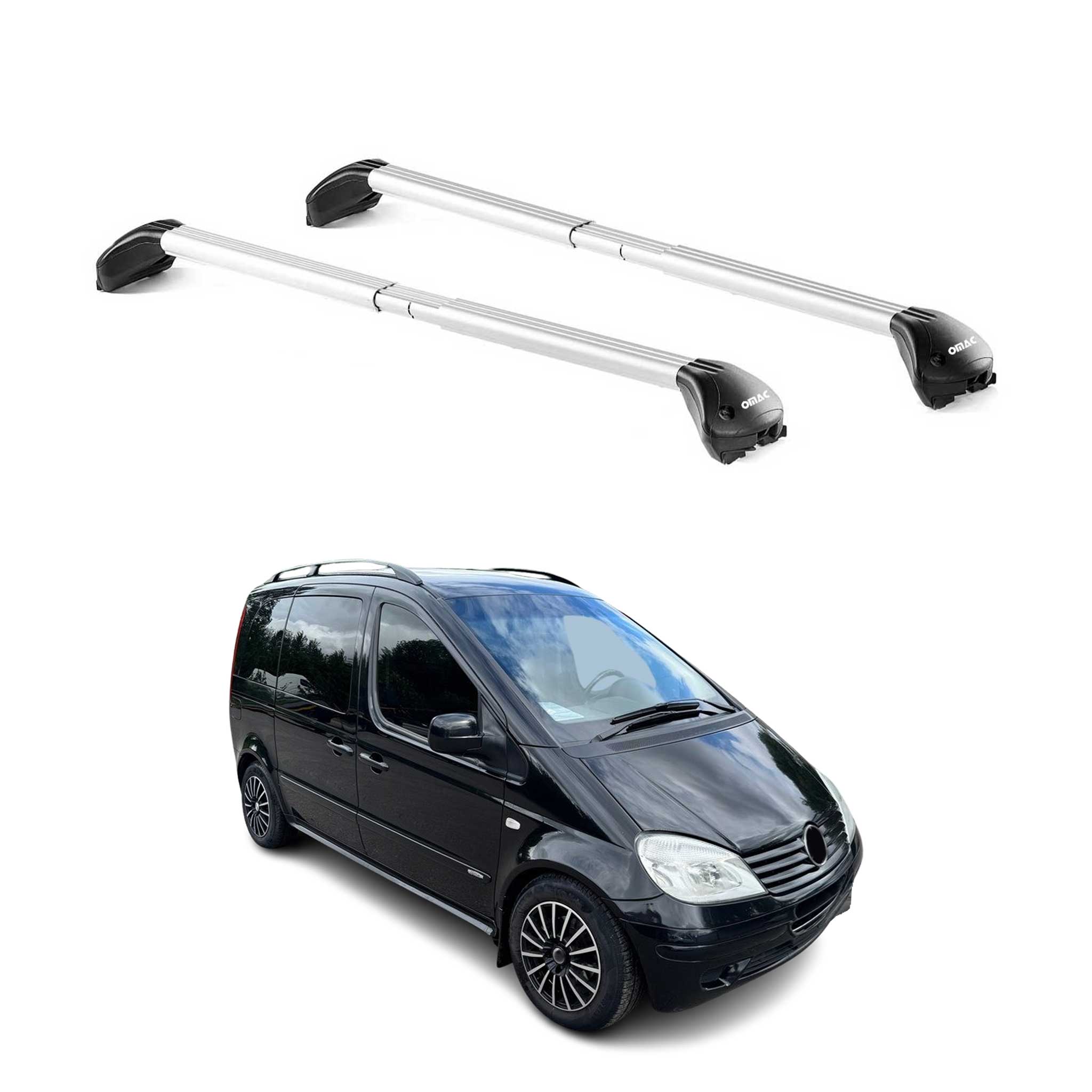 Omac Dachträger Querträger Tüv Geprüft Für Mercedes Vaneo W414 2001-2005 – Abschließbar (4 Schlösser) – Max 100 Kg – Edelstahlband + Gummischutz Silber