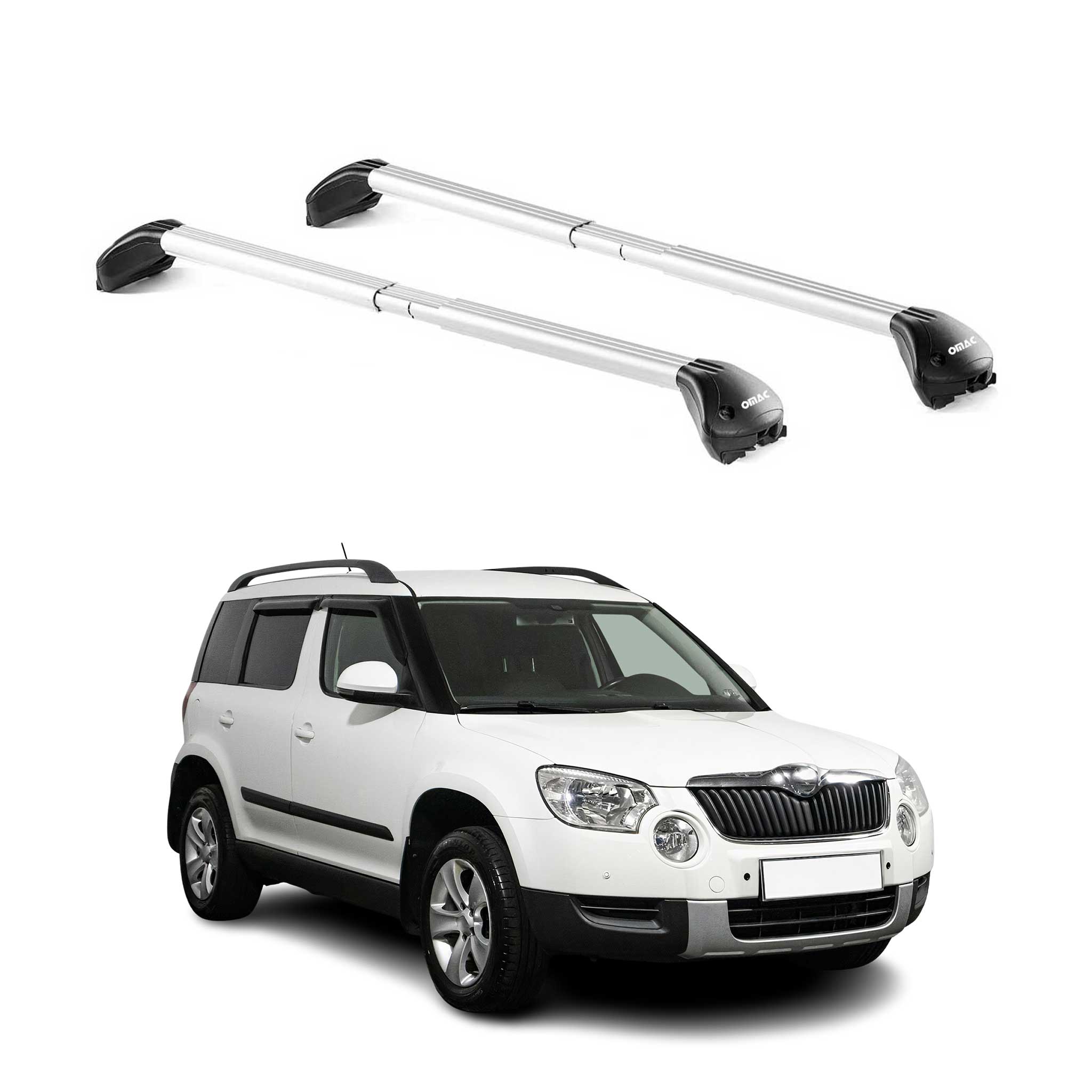 Omac Dachträger Querträger Tüv Geprüft Für Skoda Yeti 2009-2017 – Abschließbar (4 Schlösser) – Max 100 Kg – Edelstahlband + Gummischutz Silber