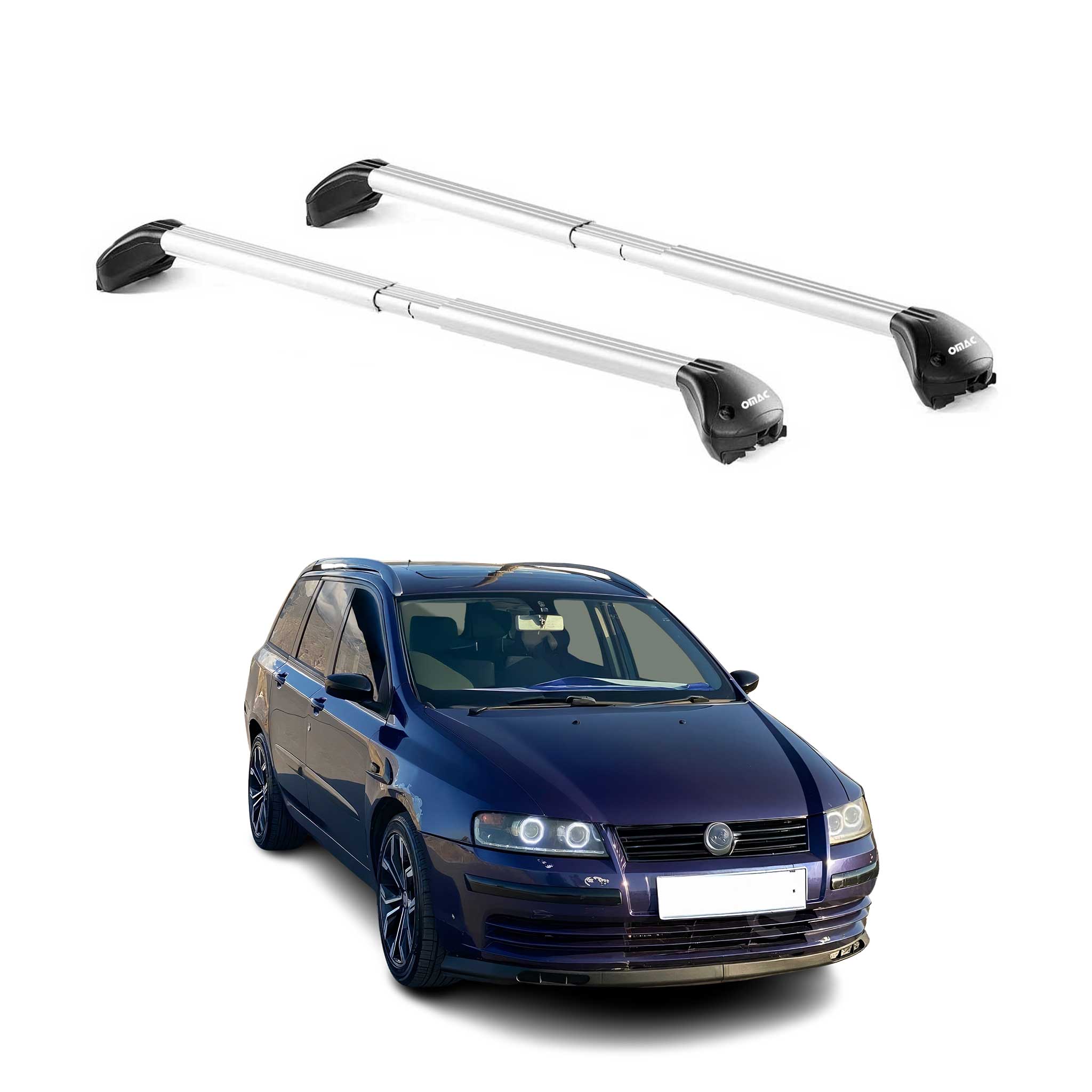 Omac Dachträger Querträger Tüv Geprüft Für Fiat Stilo Kombi 2001-2007 – Abschließbar (4 Schlösser) – Max 100 Kg – Edelstahlband + Gummischutz Silber