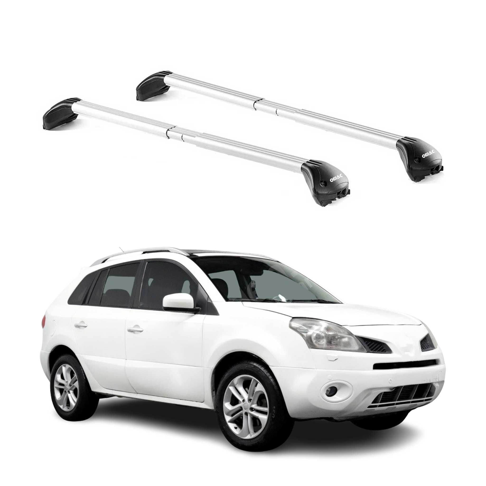 Omac Dachträger Querträger Tüv Geprüft Für Renault Koleos I 2008-2015 – Abschließbar (4 Schlösser) – Max 100 Kg – Edelstahlband + Gummischutz Silber