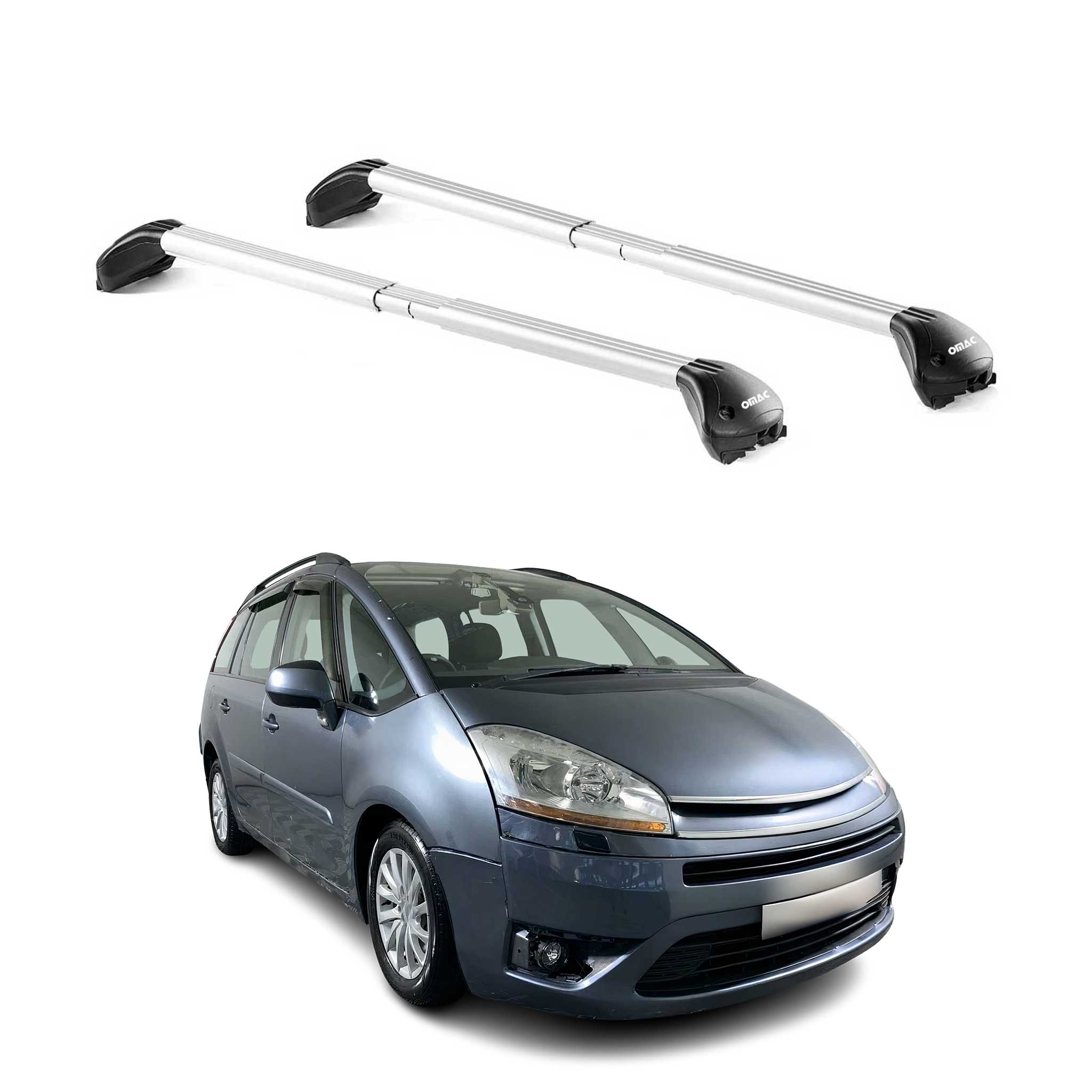Omac Dachträger Querträger Tüv Geprüft Für Citroen C4 Grand Picasso 2006-2013 5 Tür – Abschließbar (4 Schlösser) – Max 100 Kg – Edelstahlband + Gummischutz Silber