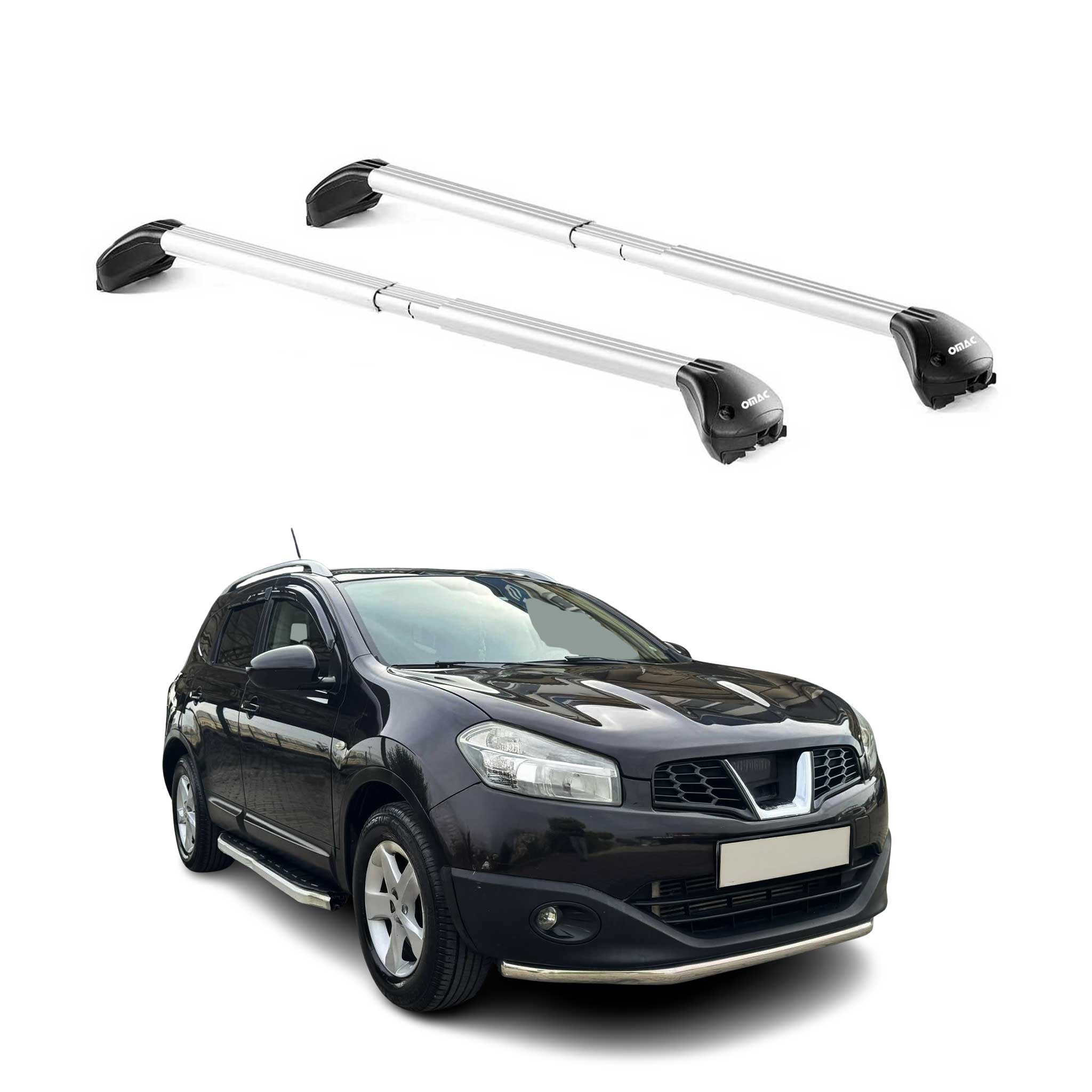 Omac Dachträger Querträger Tüv Geprüft Für Nissan Qashqai J10 +2 2007-2013 – Abschließbar (4 Schlösser) – Max 100 Kg – Edelstahlband + Gummischutz Silber