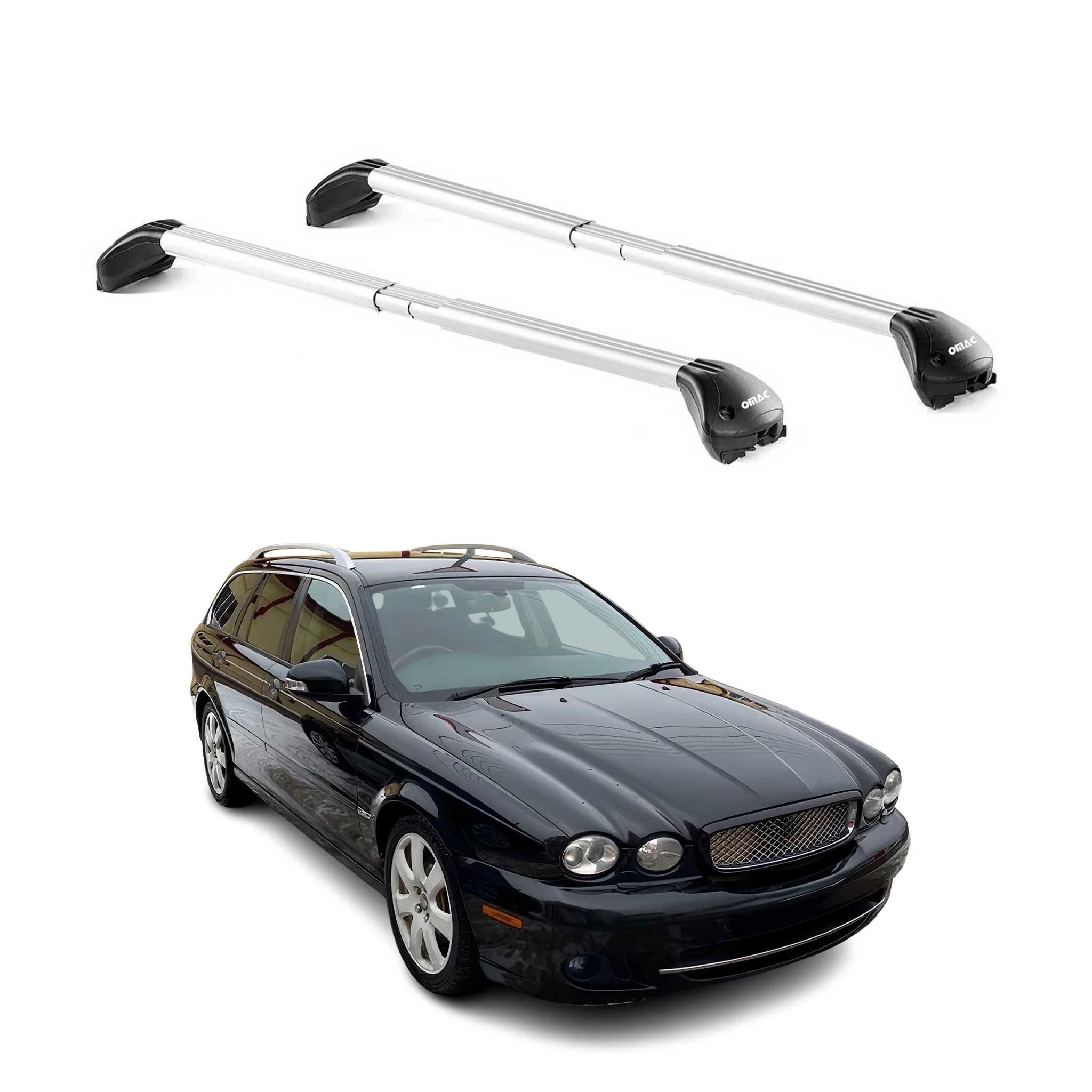 Omac Dachträger Querträger Tüv Geprüft Für Jaguar X-type Kombi 2002-2009 – Abschließbar (4 Schlösser) – Max 100 Kg – Edelstahlband + Gummischutz Silber
