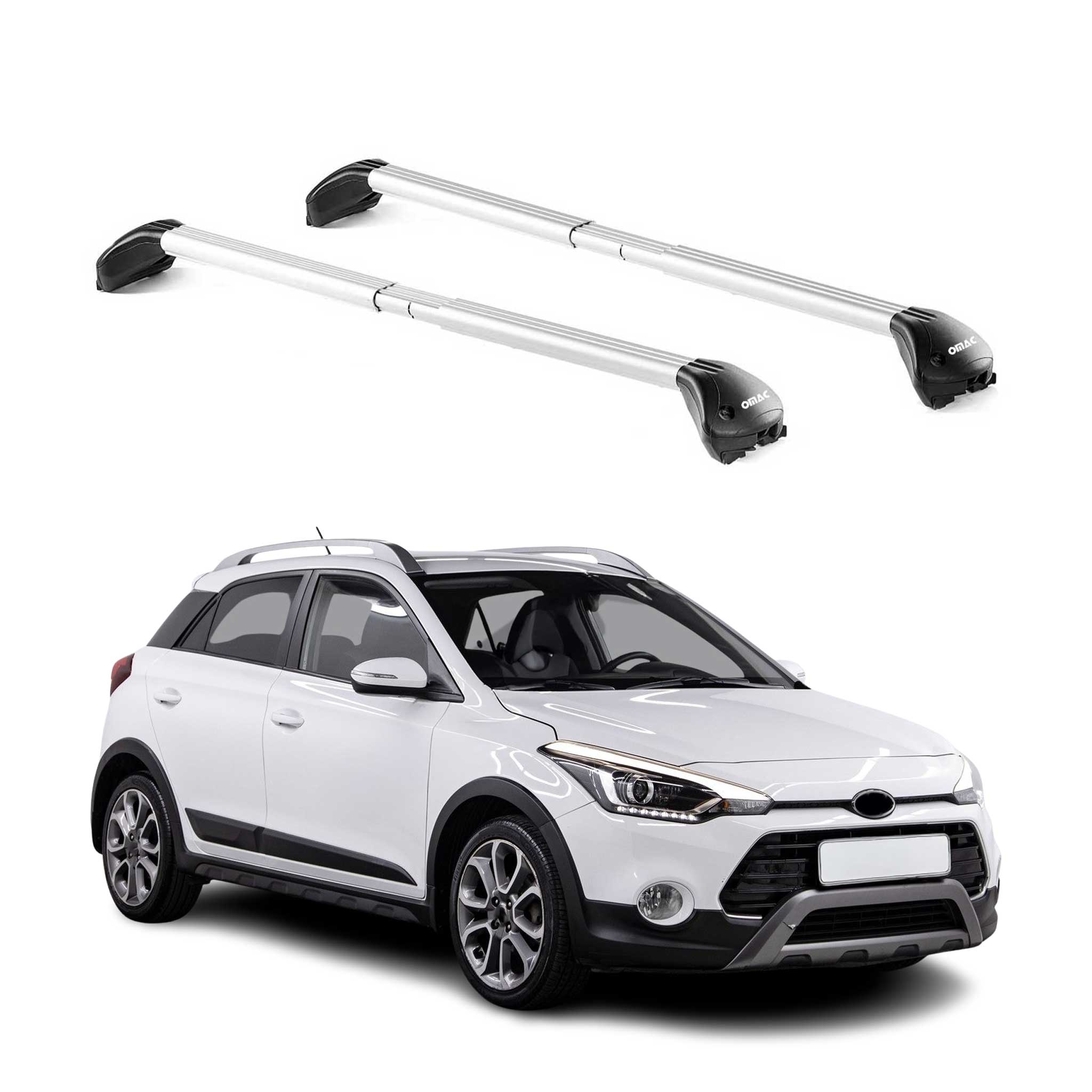 Omac Dachträger Querträger Tüv Geprüft Für Hyundai I20 Active 2016-2020 – Abschließbar (4 Schlösser) – Max 100 Kg – Edelstahlband + Gummischutz Silber