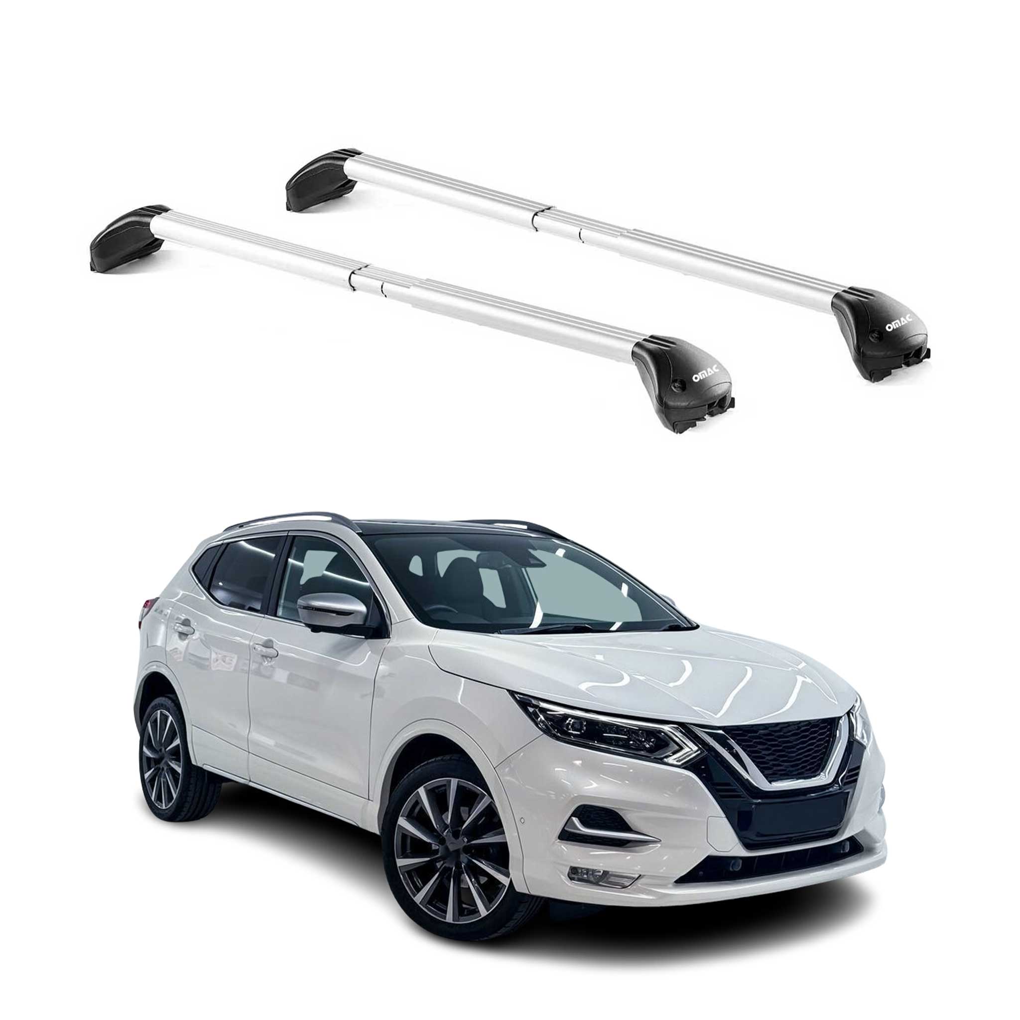Omac Dachträger Querträger Tüv Geprüft Für Nissan Qashqai J11 2013-2021 – Abschließbar (4 Schlösser) – Max 100 Kg – Edelstahlband + Gummischutz Silber