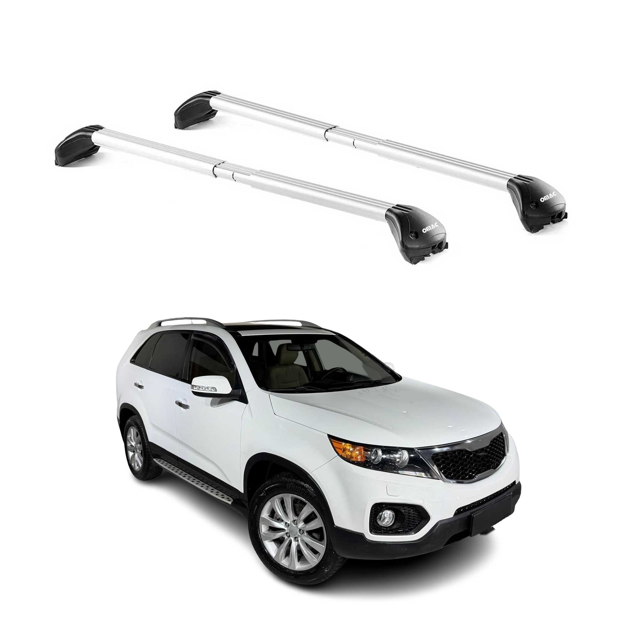 Omac Dachträger Querträger Tüv Geprüft Für Kia Sorento Mk2 2010-2014 – Abschließbar (4 Schlösser) – Max 100 Kg – Edelstahlband + Gummischutz Silber