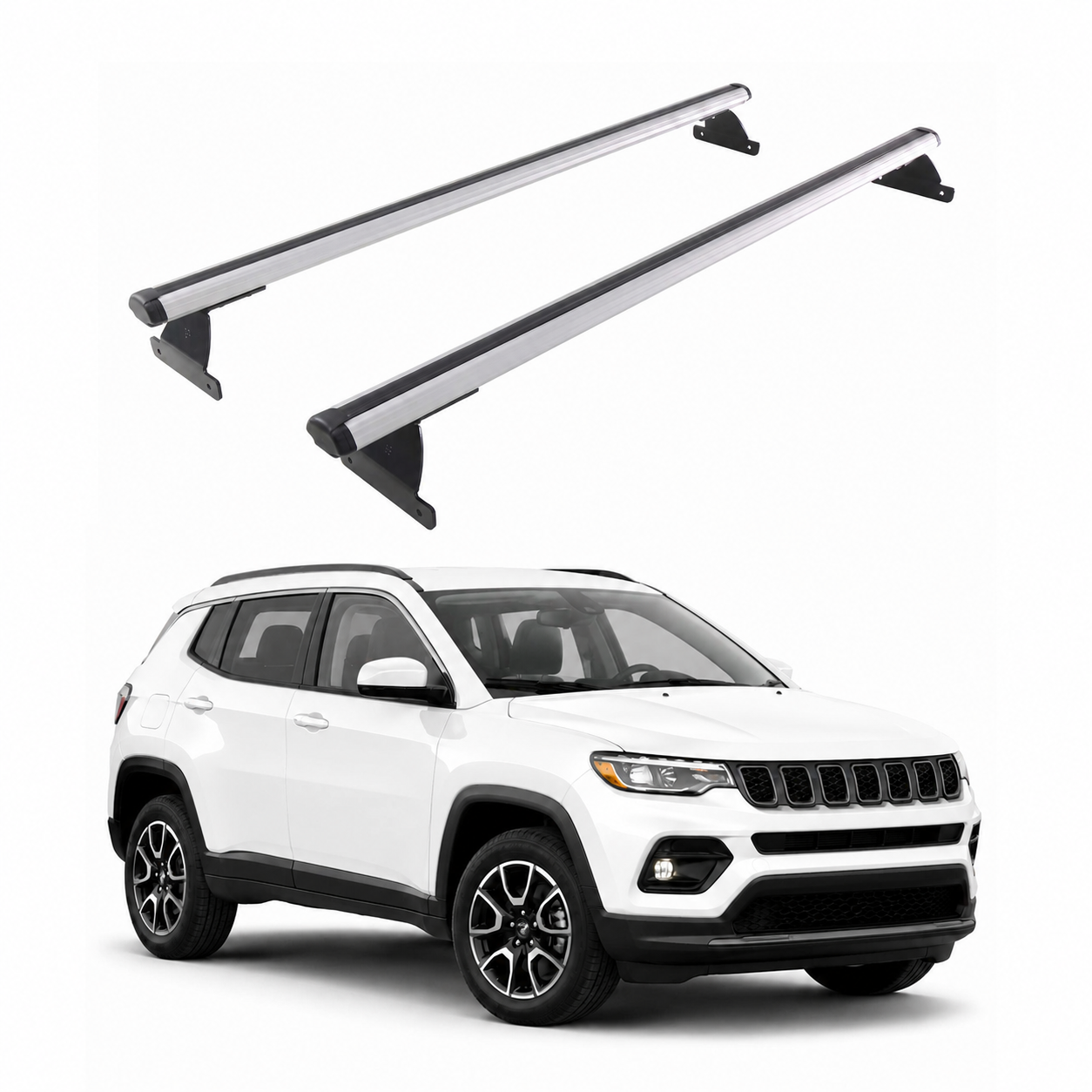 Omac Heavy Duty Dachträger Querträger Kompatibel Mit Jeep Compass Ii 2017-2025 – 2 Stangen – Aluminium Silber