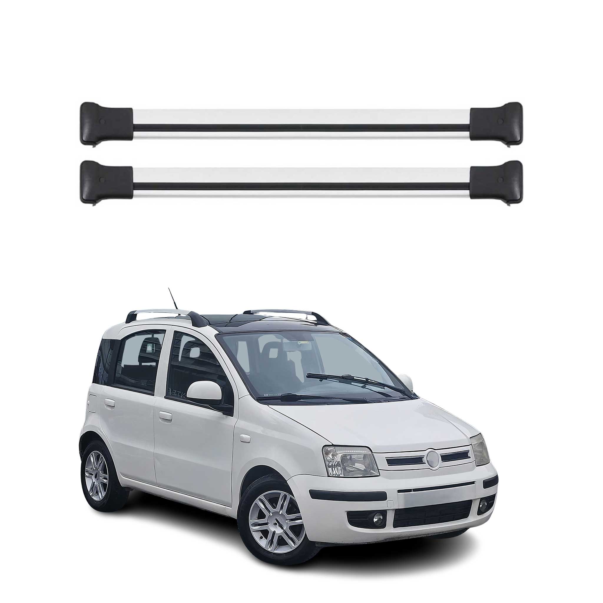 Omac Aluminium Dachträger Querträger Für Fiat Panda Iii 2012-2026 – Max. 75 Kg – 2 Stangen Silber