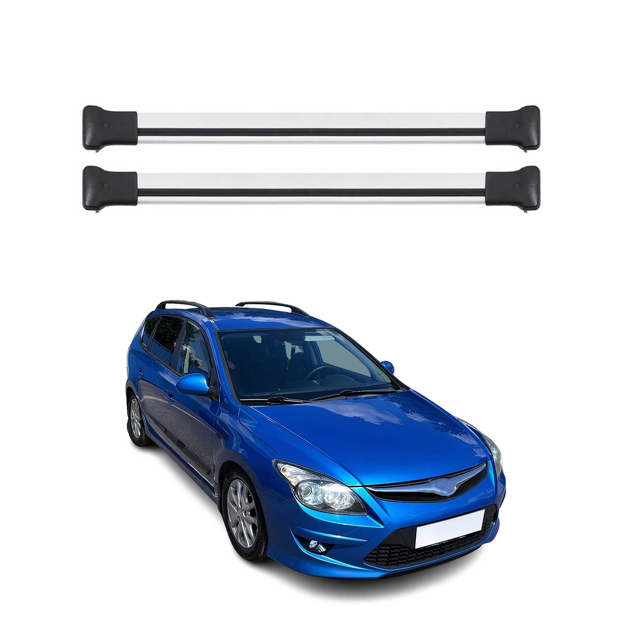 Omac Aluminium Dachträger Querträger Für Hyundai I30 I 2007-2012 – Max. 75 Kg – 2 Stangen Silber