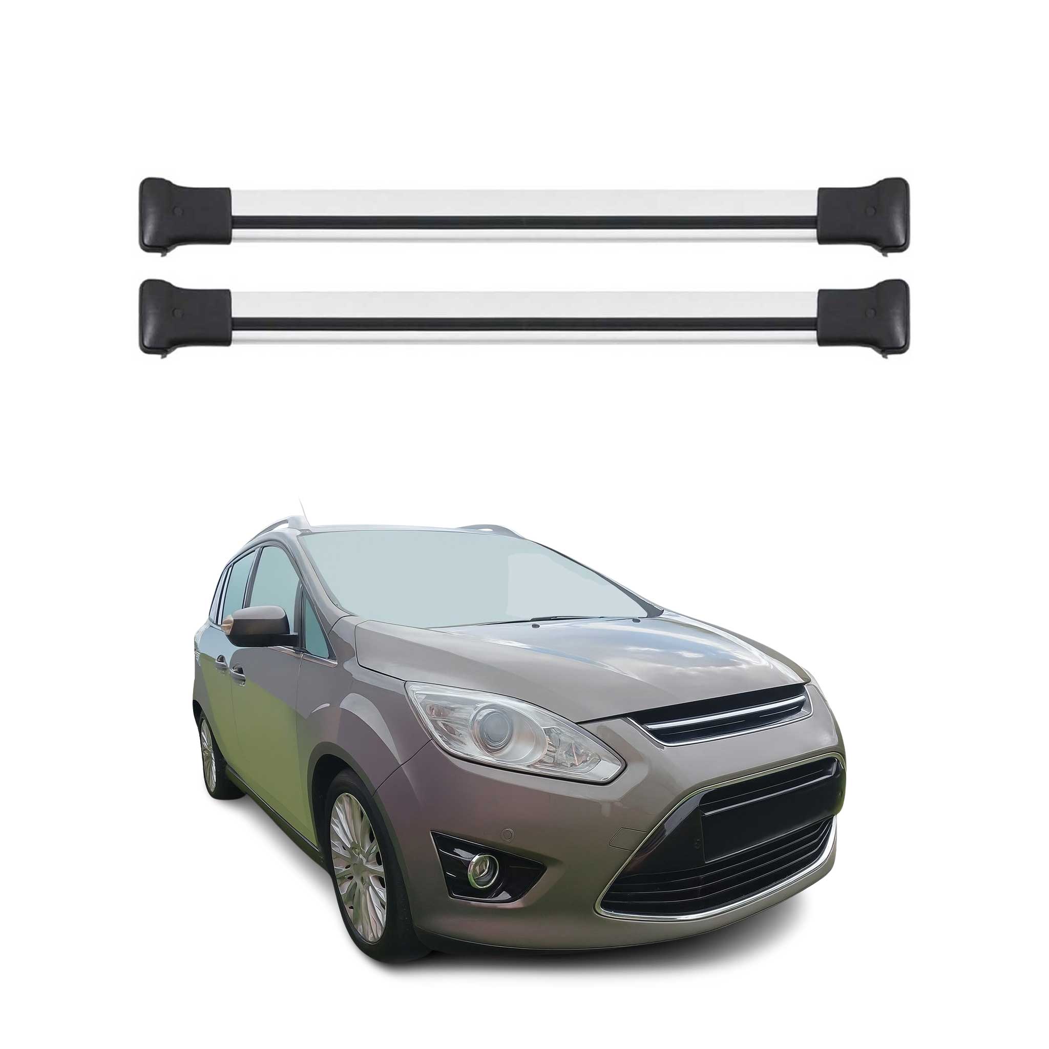 Omac Aluminium Dachträger Querträger Für Ford Grand C-max Ii 2010-2019 – Max. 75 Kg – 2 Stangen Silber