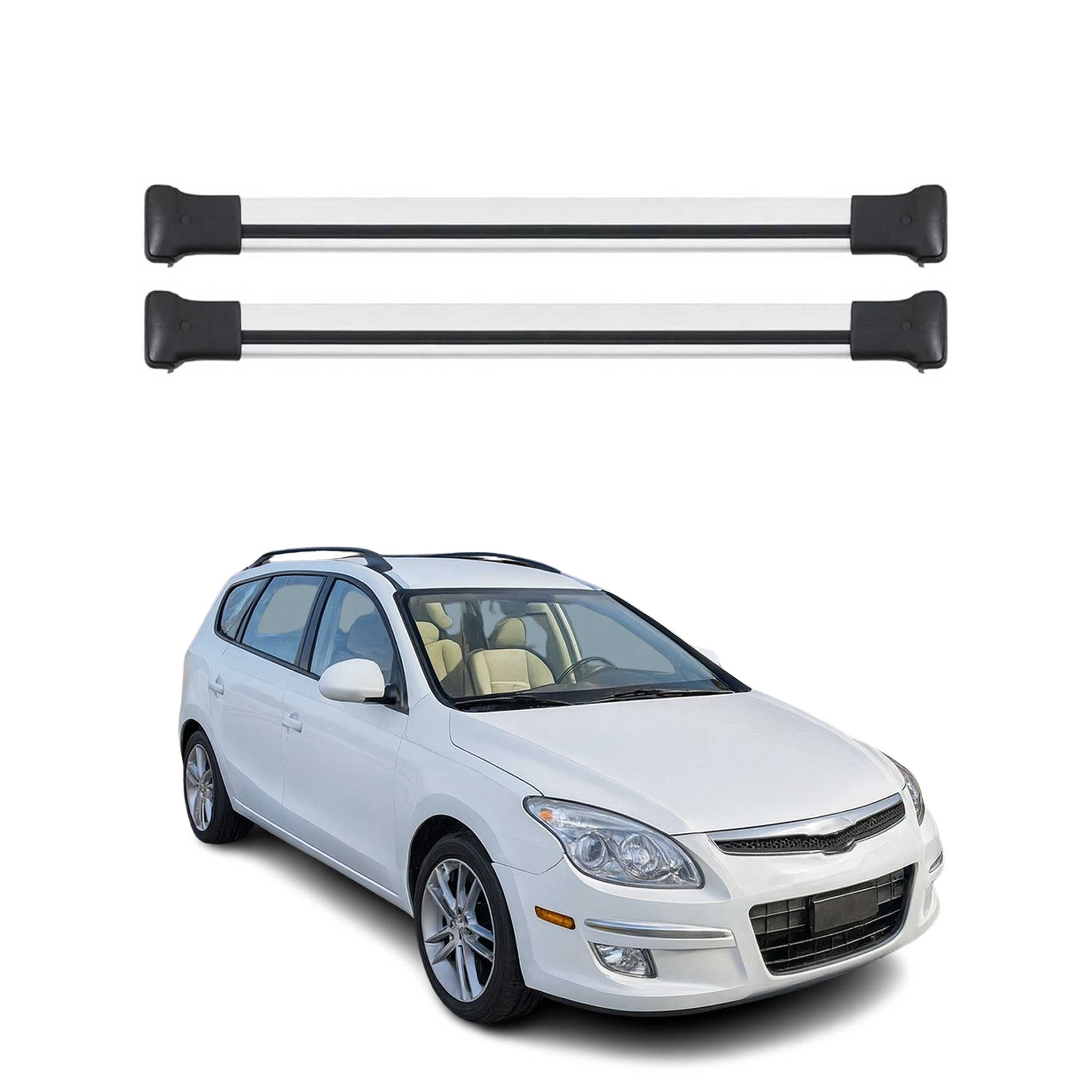 Omac Aluminium Dachträger Querträger Für Hyundai Elantra V Kombi 2011-2016 – Max. 75 Kg – 2 Stangen Silber