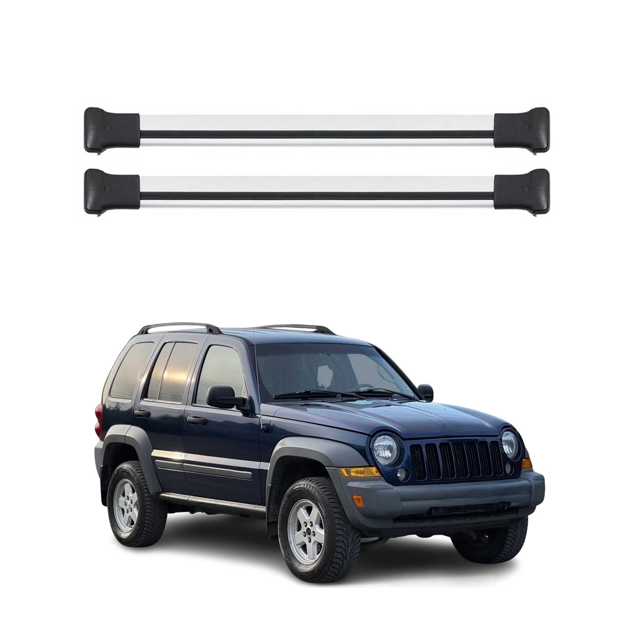 Omac Aluminium Dachträger Querträger Für Jeep Cherokee Kj 2002-2007 – Max. 75 Kg – 2 Stangen Silber